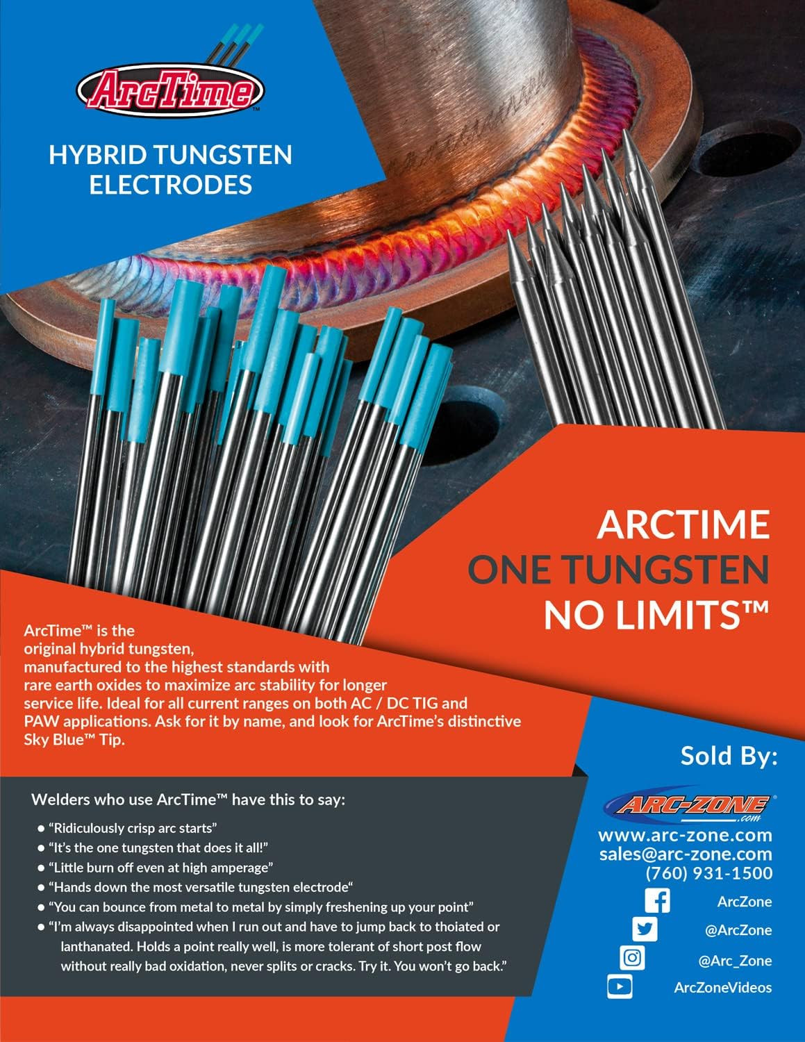 Arctime TIG Welding Rare Earth Blend Tungsten Electrodes, Non-Radioactive