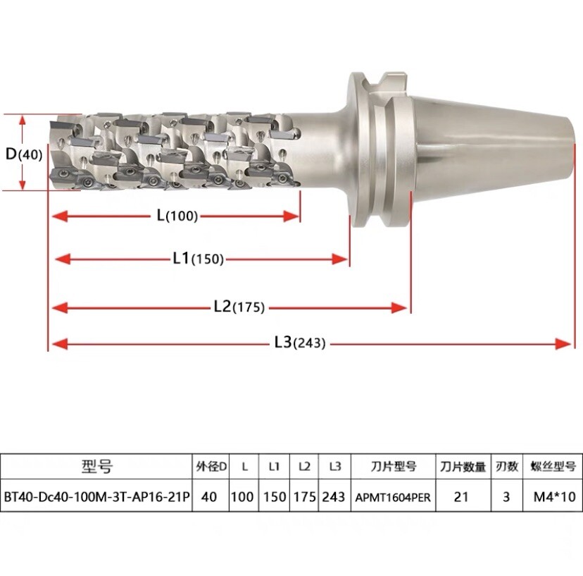 BT40-D40-100M-3T-21P Corn milling cutter blade length 70mm For APMT1604 insert