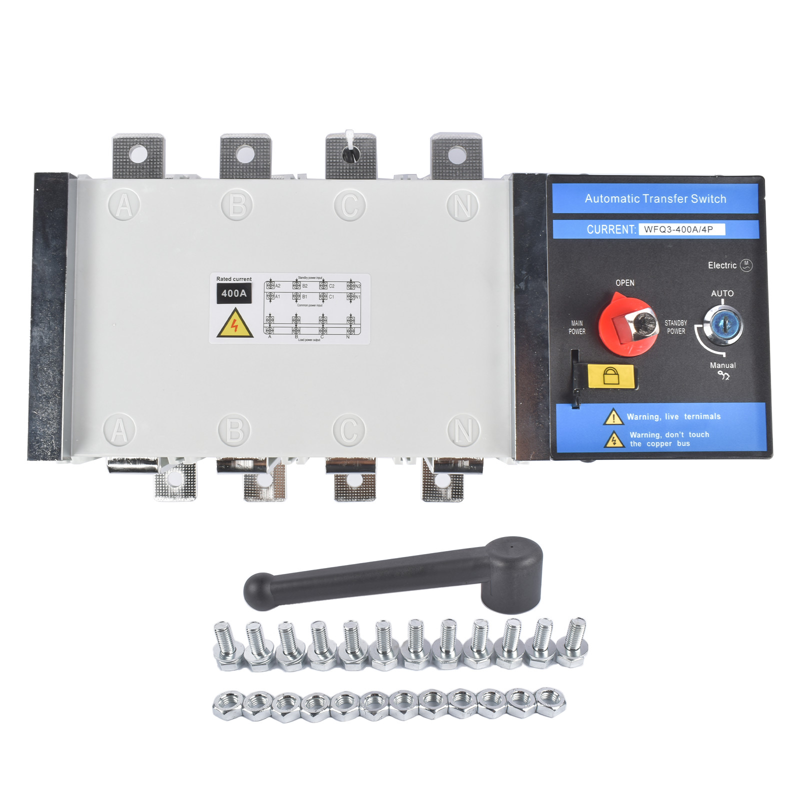 Industrial Automatic Transfer Switch 4P 400A 110V / 220V Auto or Manual Mode