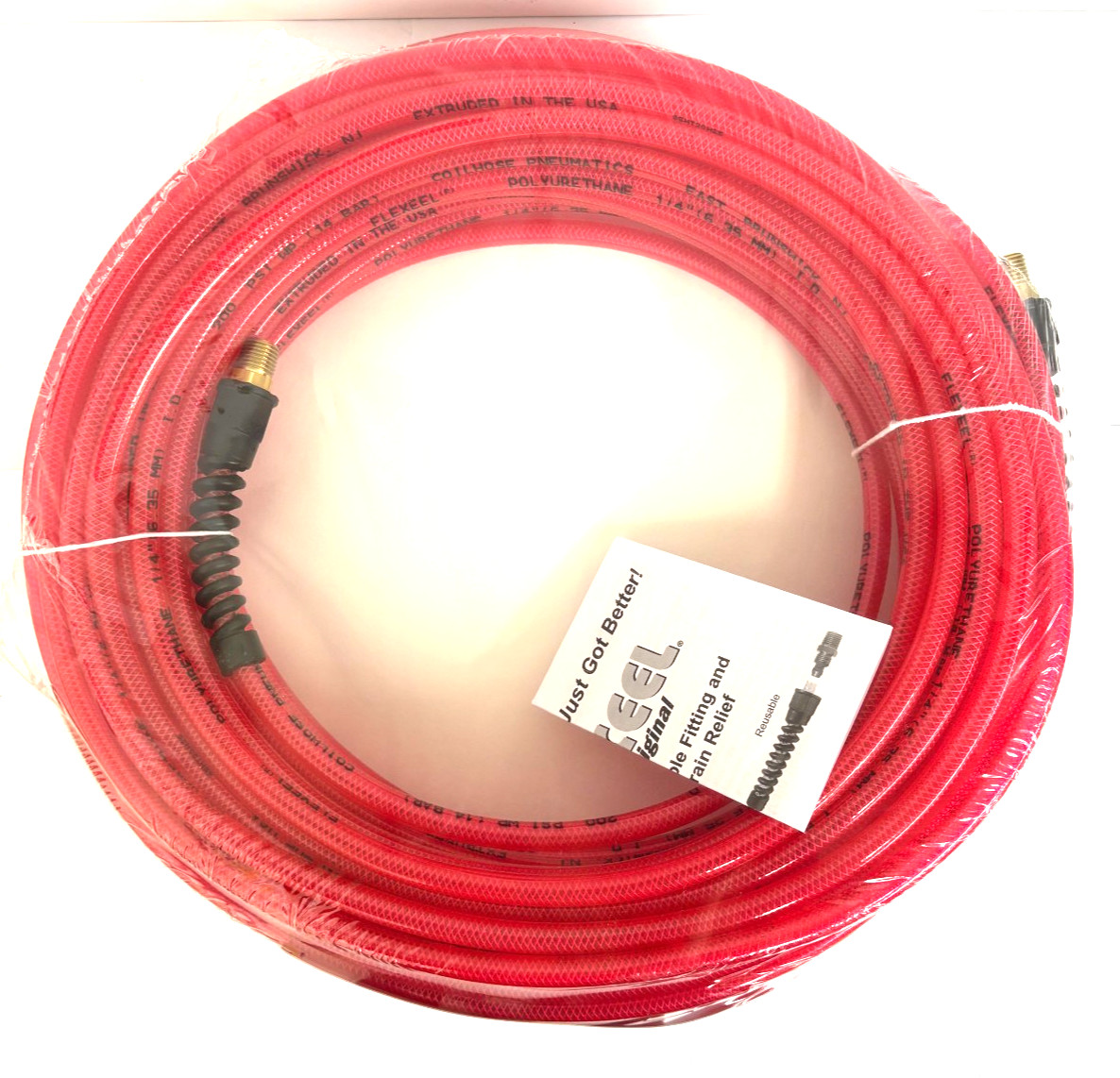 Coilhose Pneumatics PFE41004TR FLEXEEL 1/4 x 100′ Hose 1/4″ MPT Fittings Red