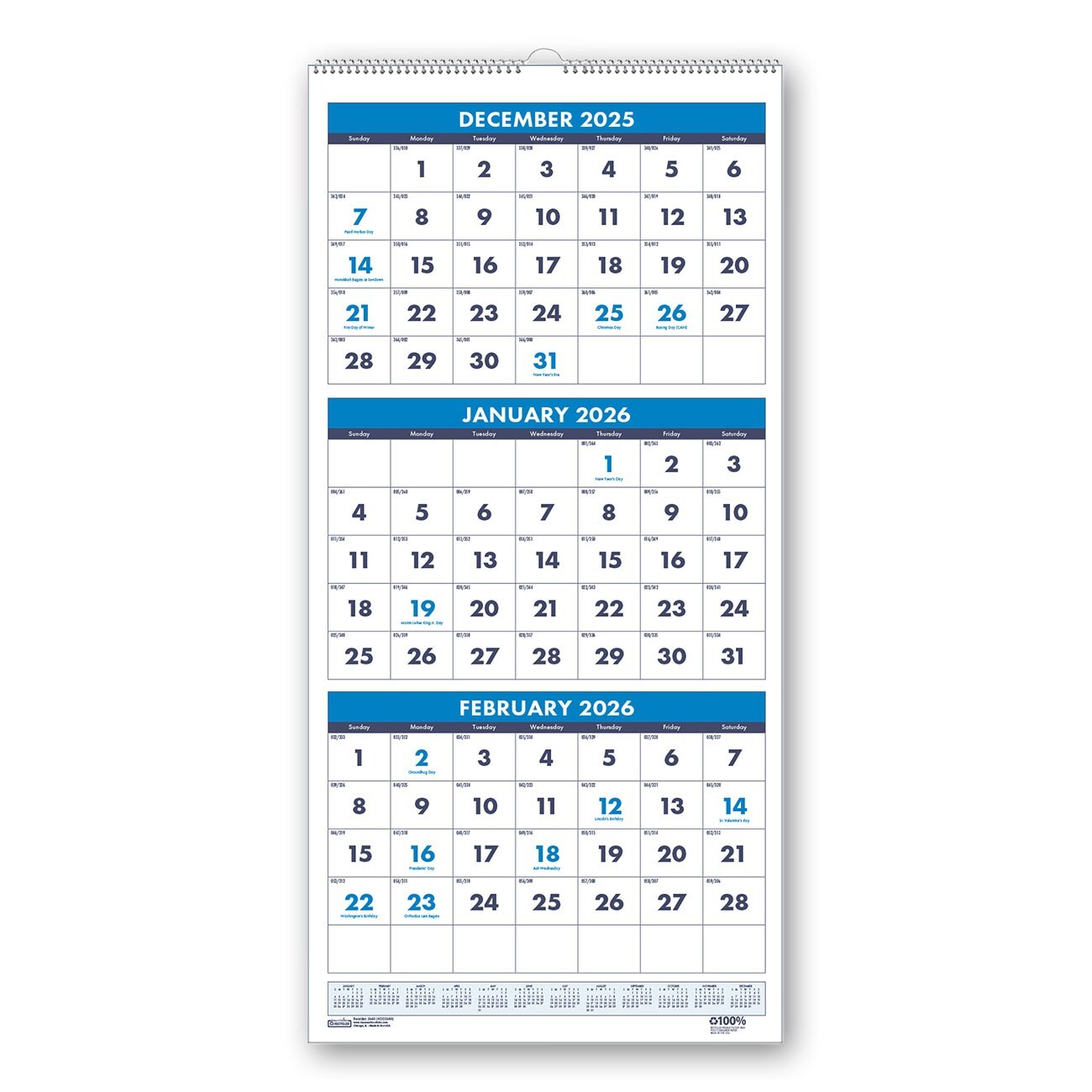 2026 3640 HOD3640 House of Doolittle 3-Month Wall Calendar, 12-1/4 x 26″