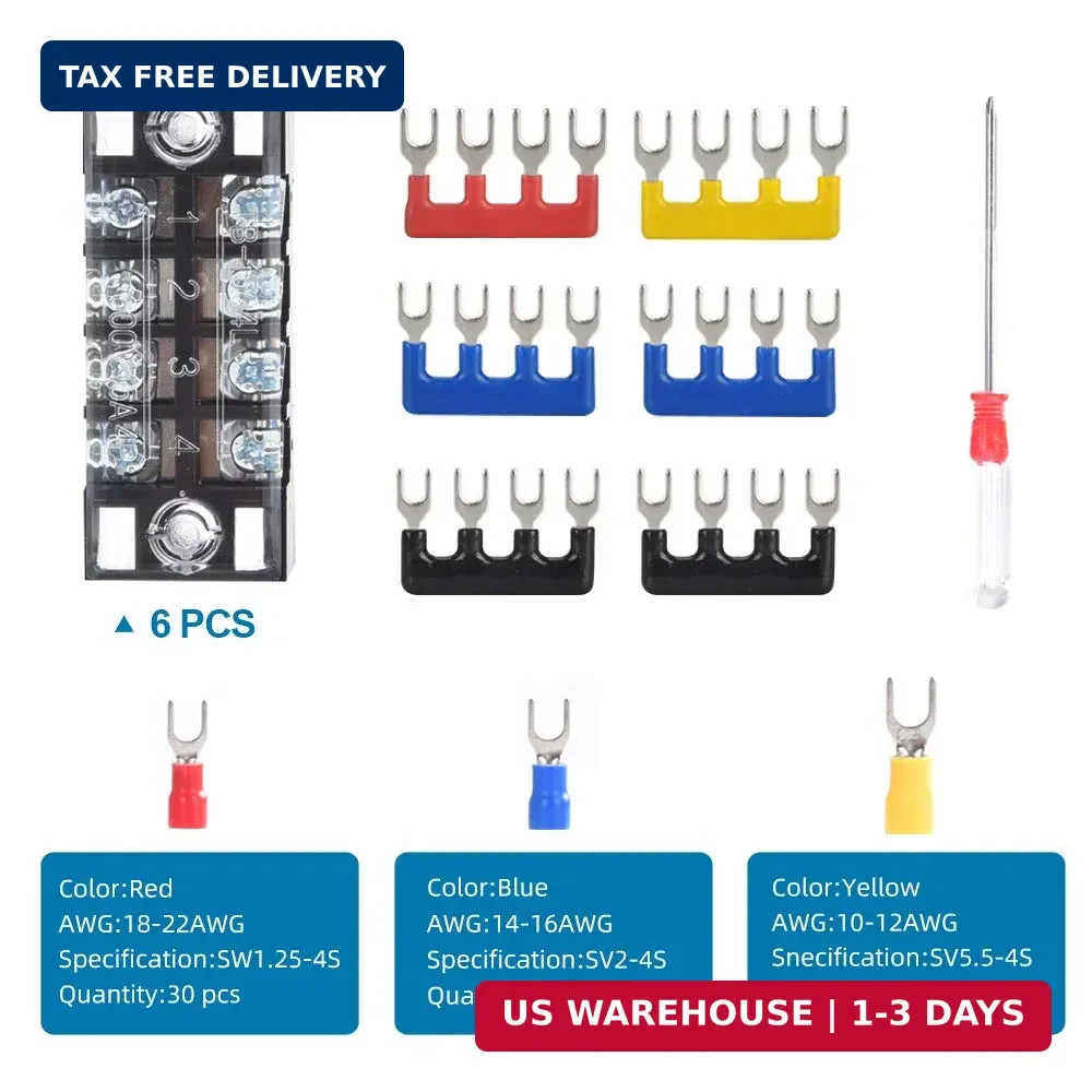 73Pcs(6Sets) Terminal Block Set, 6Pcs 4 Positions 600V 15A Dual Row Screw Termin