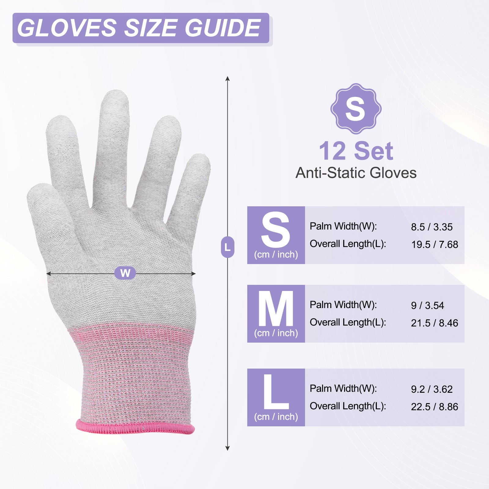 12Set ESD Anti-Static Gloves Carbon Fiber Protective Glove,Small Size Pink
