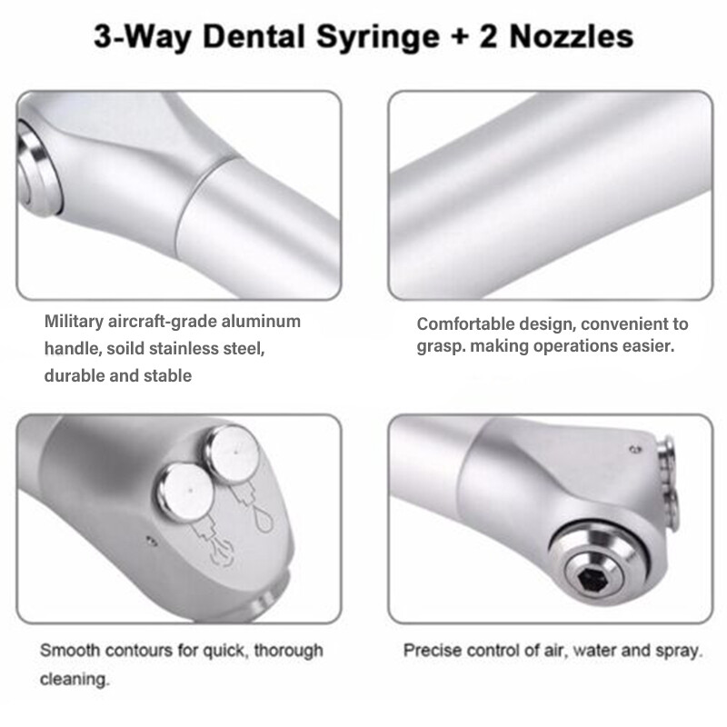 10PCS Dental Air Water Spray Triple Syringe 3 Way Handpiece w/ Nozzles/Tips/Tube