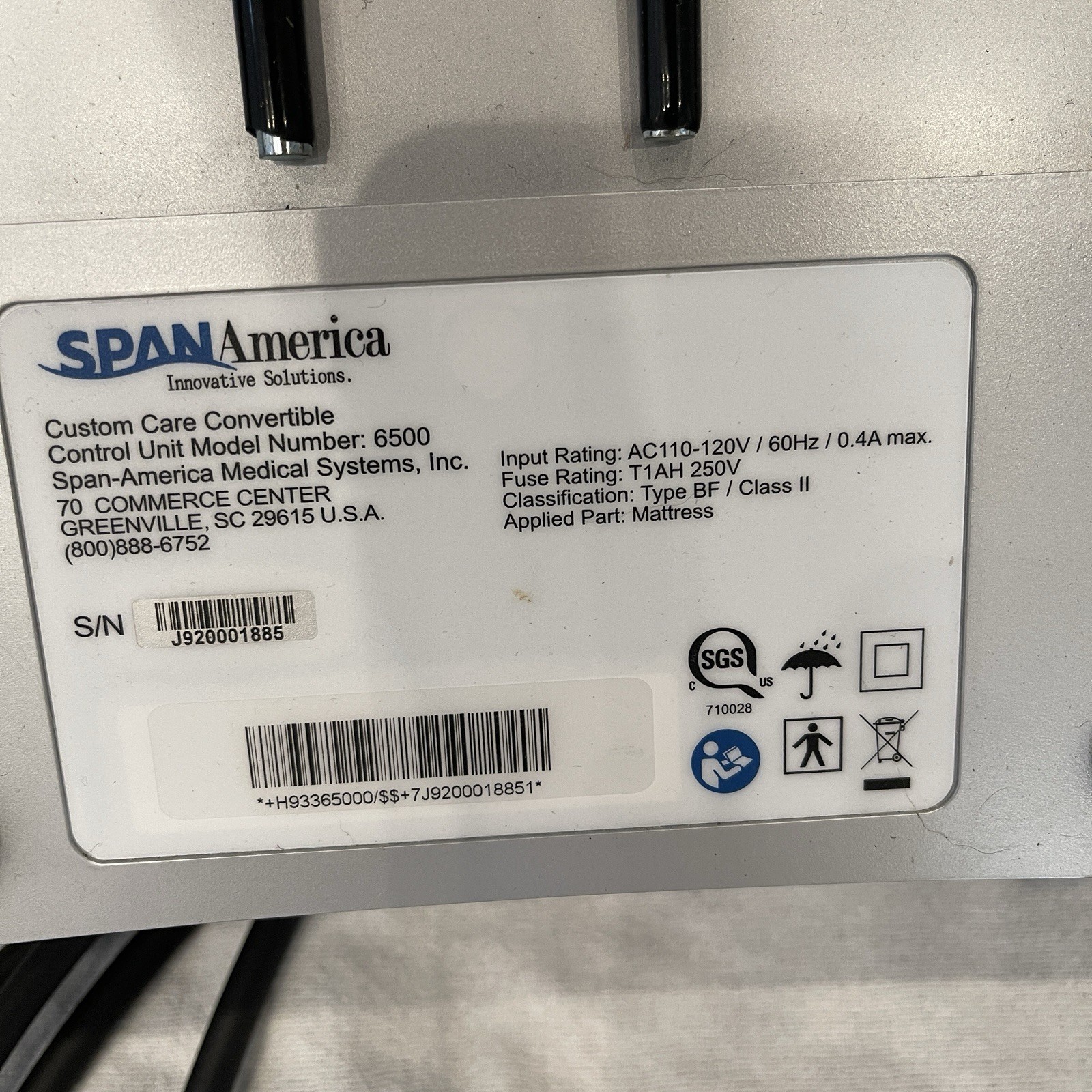 Span America 6500 Custom Care Convertible Mattress Control Unit UNTESTED