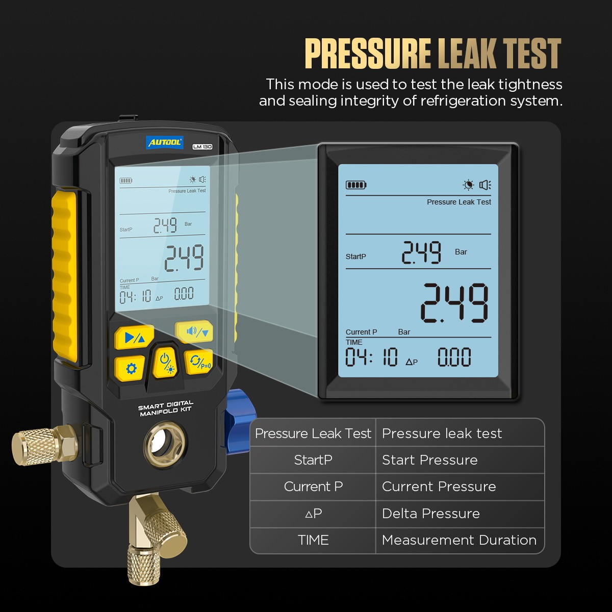 Digital HVAC Refrigeration A/C Manifold Gauge Evacuation Pressure Leak Detector