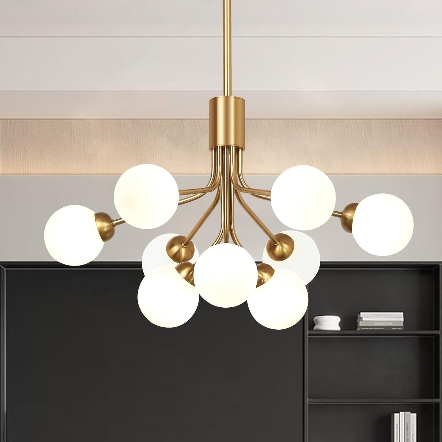 Mid Century Sputnik Chandelier 9-Light Gold Glass Globe 23.6″ G9