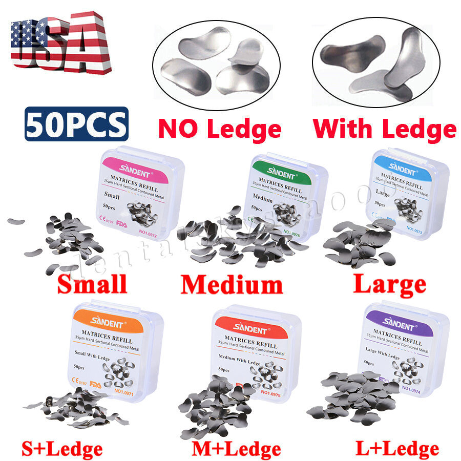 50* Dental Metal Matrices Matrix Band Sectional Contoured Refill S/M/L 35μm