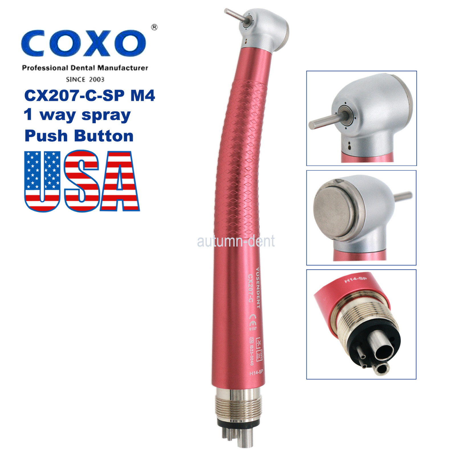US COXO CX207-C Dental High Speed Air Turbine Handpiece 4 Holes Anti-retraction