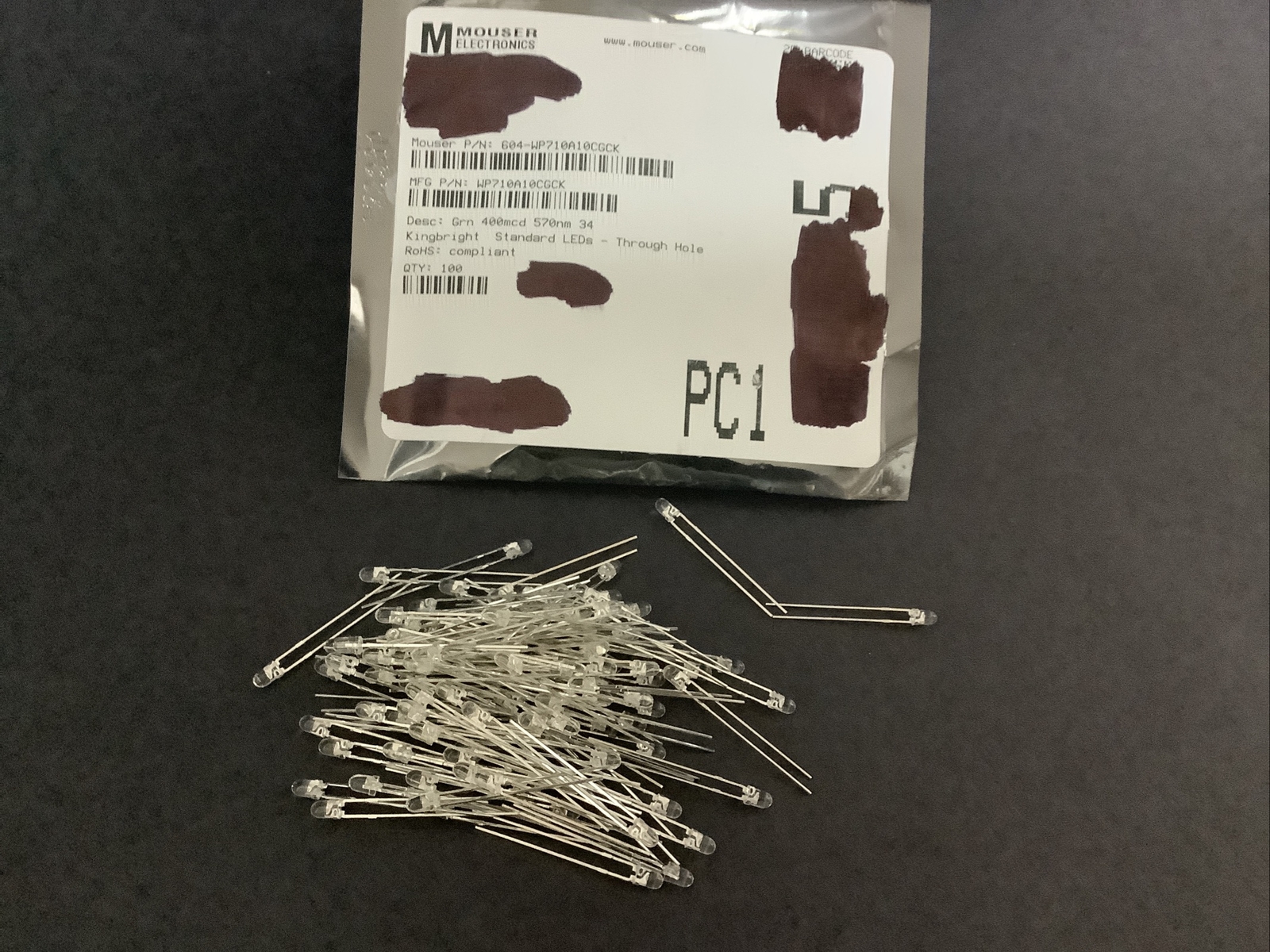 100pcs OEM Kingsbright T1 3mm LED diodes ~ chartreuse ~ 400mcd 570nm