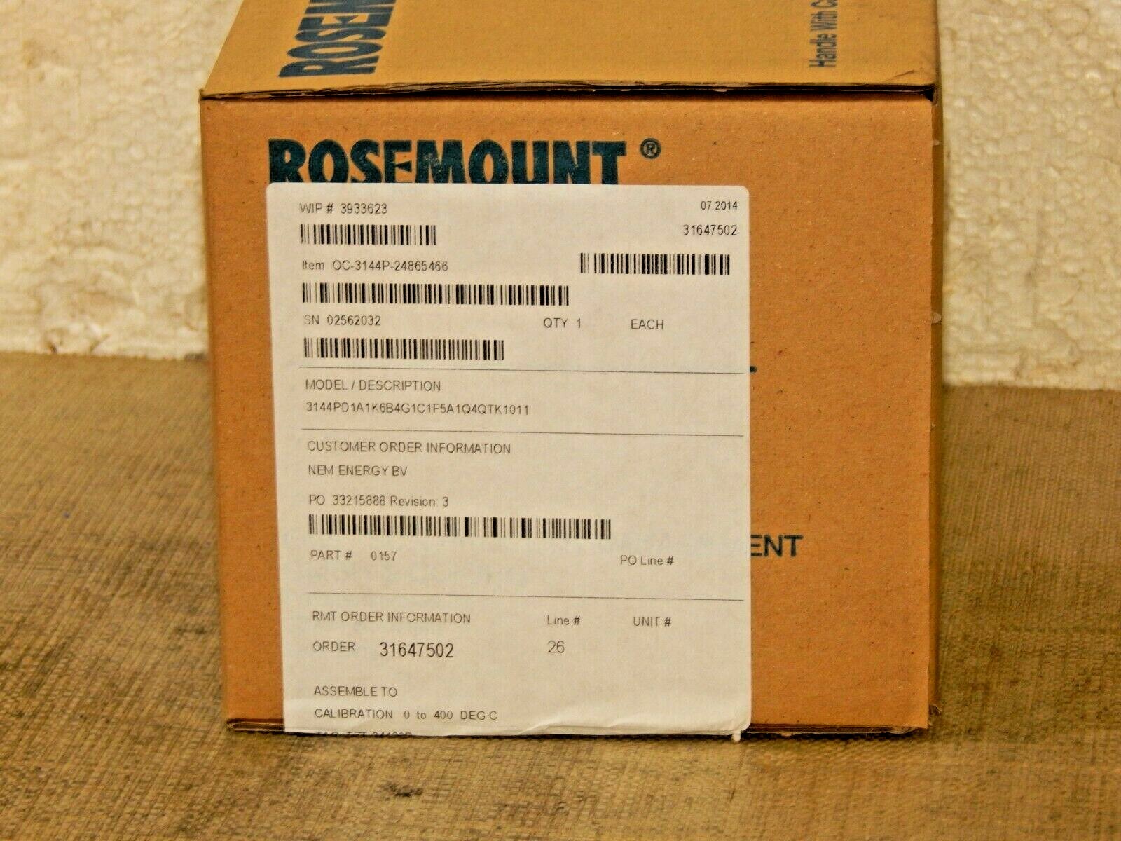 Rosemount Model. 3144PD1A1K6B4G1C1F5A1Q4QTK1011 / Item. OC-3144P-24865466