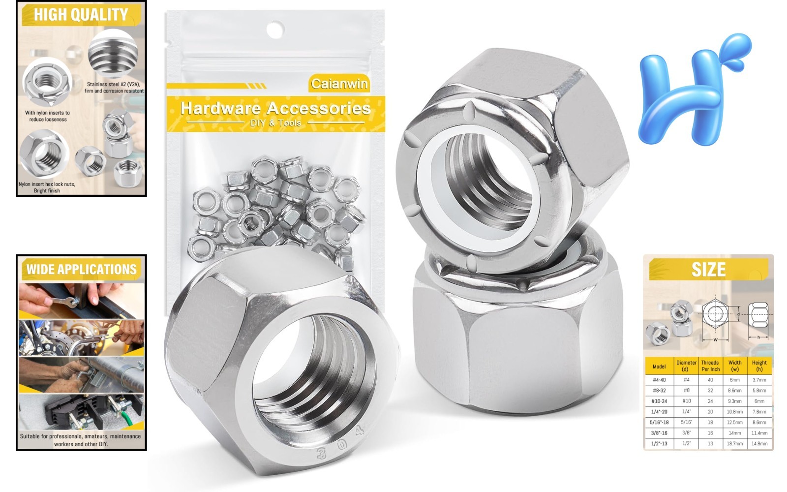 50Pc Stainless Steel Hex Lock Nuts 5/16″-18 – Nylon Insert for Secure Fastening