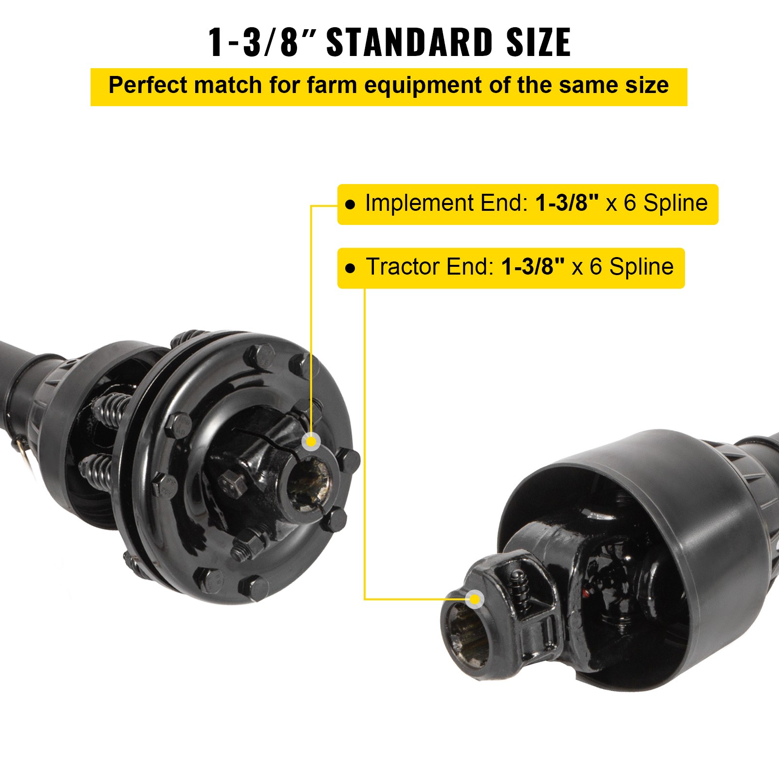 VEVOR PTO Shaft PTO Drive Shaft 1-3/8″ 6 Spline Endw/Slip Clutch T4 43″-59″