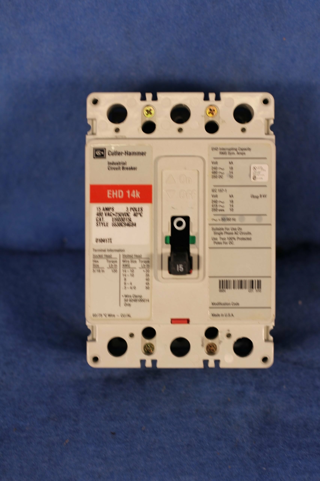WESTINGHOUSE CIRCUIT BREAKER EHD3015 15A 480V 1YR WARRANTY