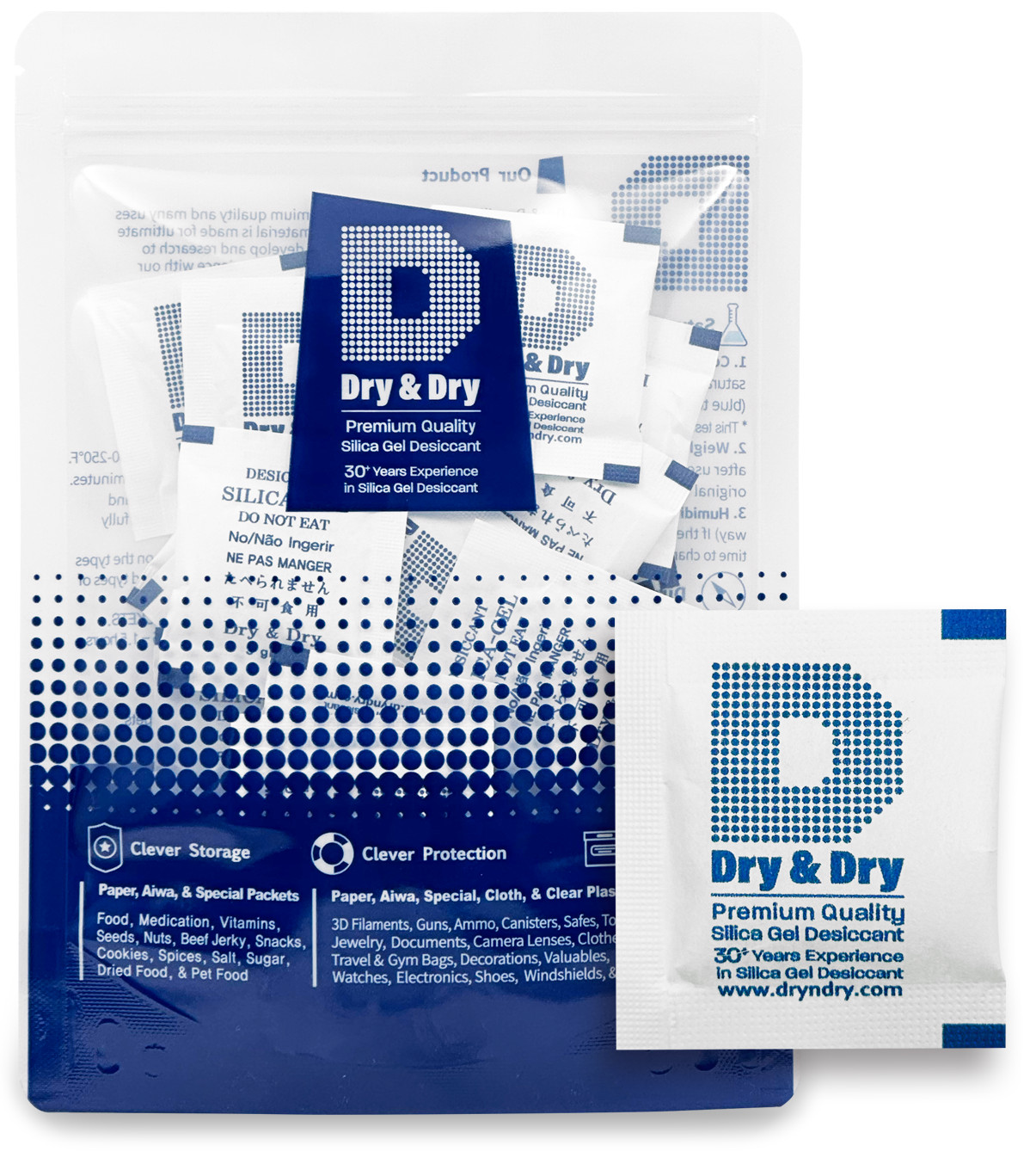 3 gram X 30 PK “Dry & Dry” Silica Gel Desiccant Packets(Reusable)-FDA Compliant