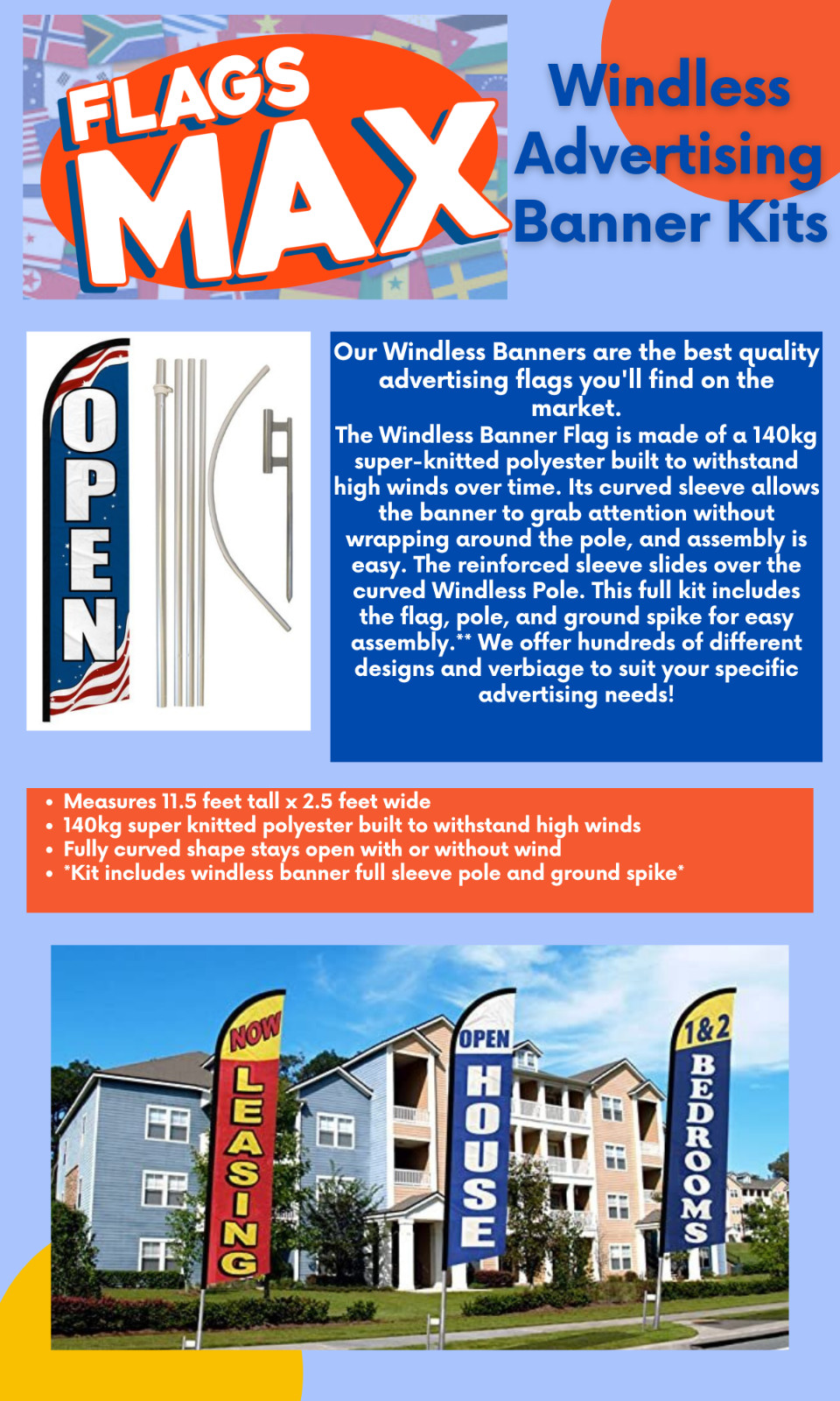 Mexico Windless Full Curve Advertising Country Banner Flag & Pole Kit