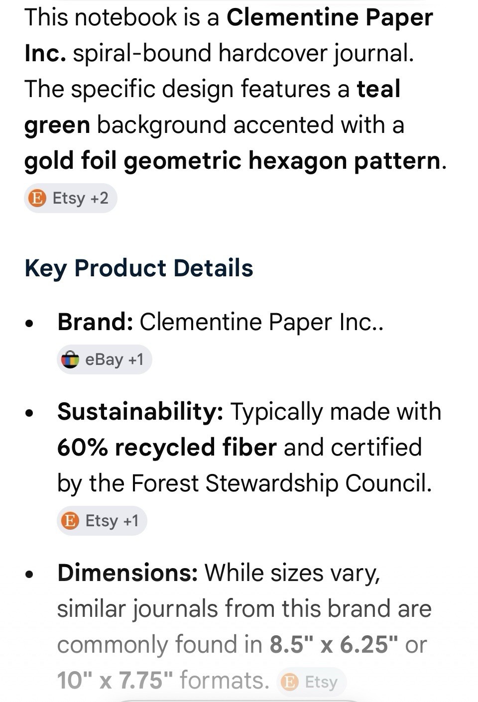 Clementine Paper Inc Floral Spiral Notebook Notes Journal 60% Recycled Paper