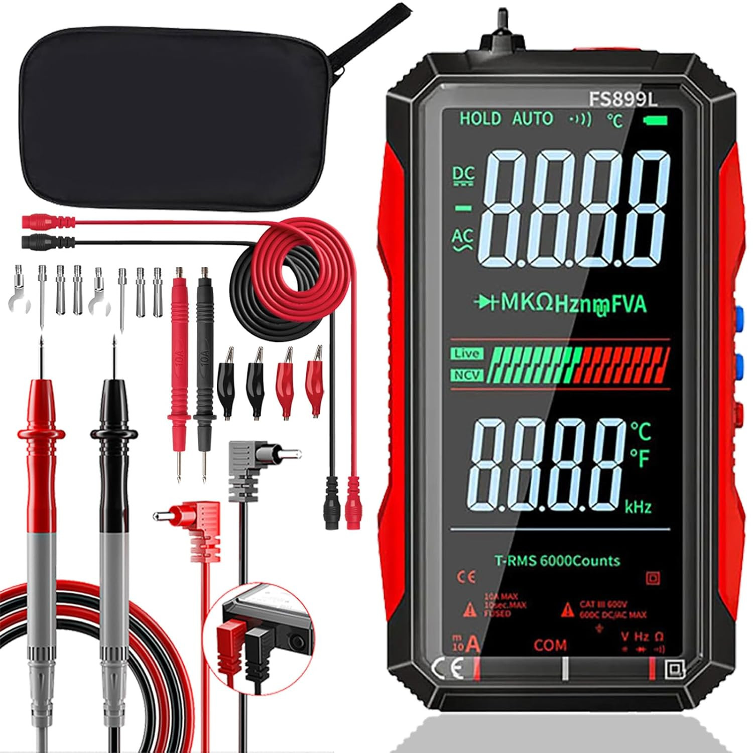 2026 Upgraded FS899L Digital Multimeter, Color Screen, USB-C with 16Pcs