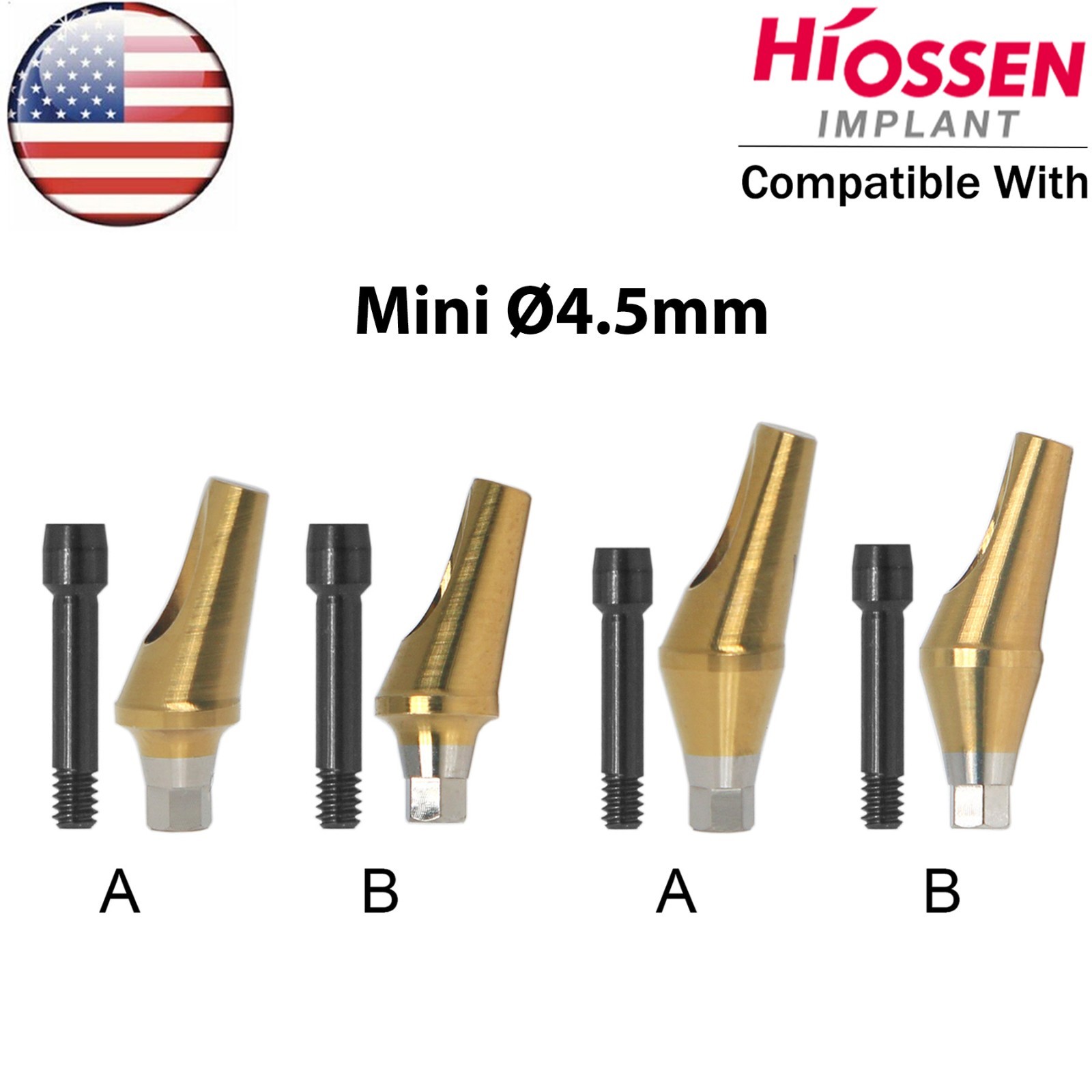 US Dental 17° Angled Anatomic Abutment Mini Regular Ø4.5/5.0mm Fit Hiossen Oss