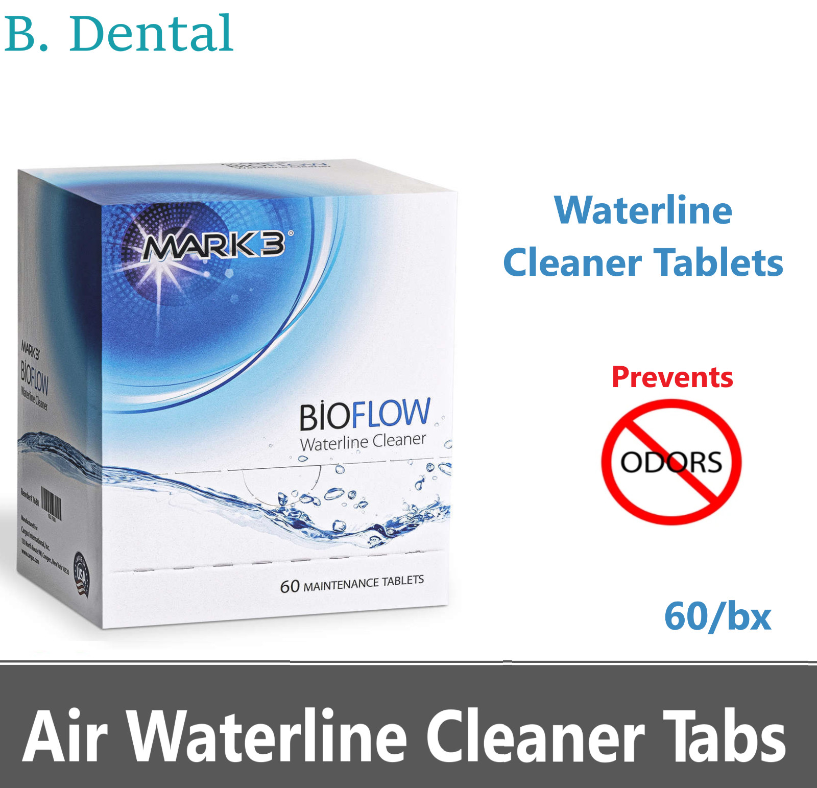 Dental Waterline Cleaner Blue Maintenance Tablets, 60/Bx For No Odor Formula USA