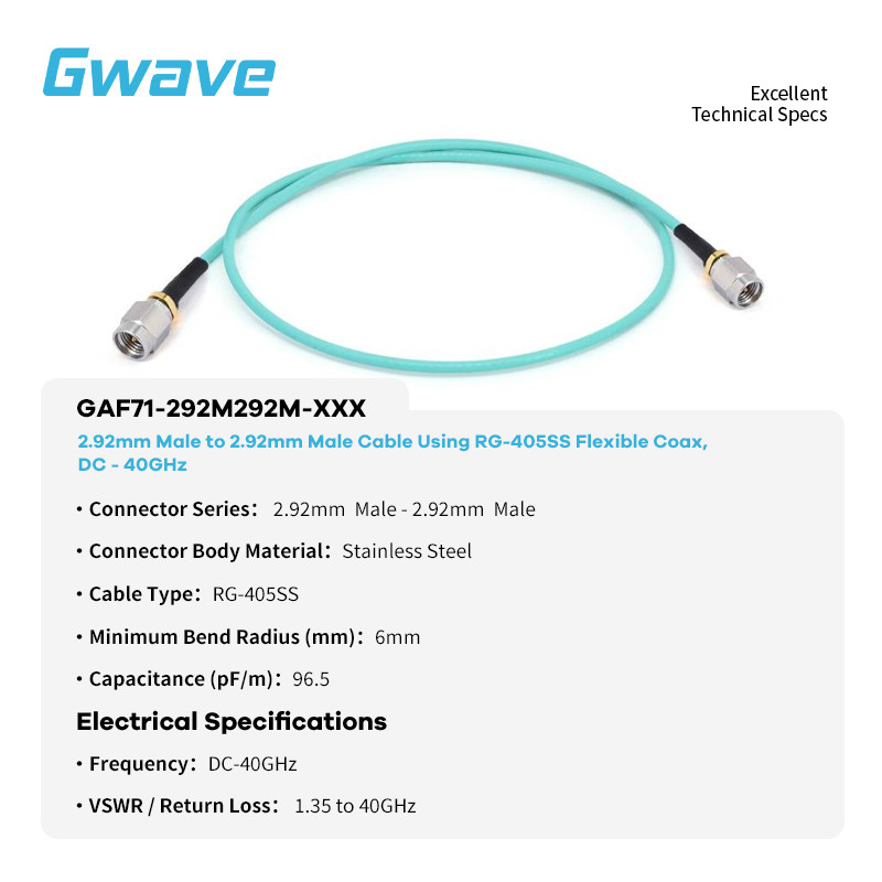 2.92mm Male to 2.92mm Male Cable | RG-405SS Flexible Coax | DC-40GHz