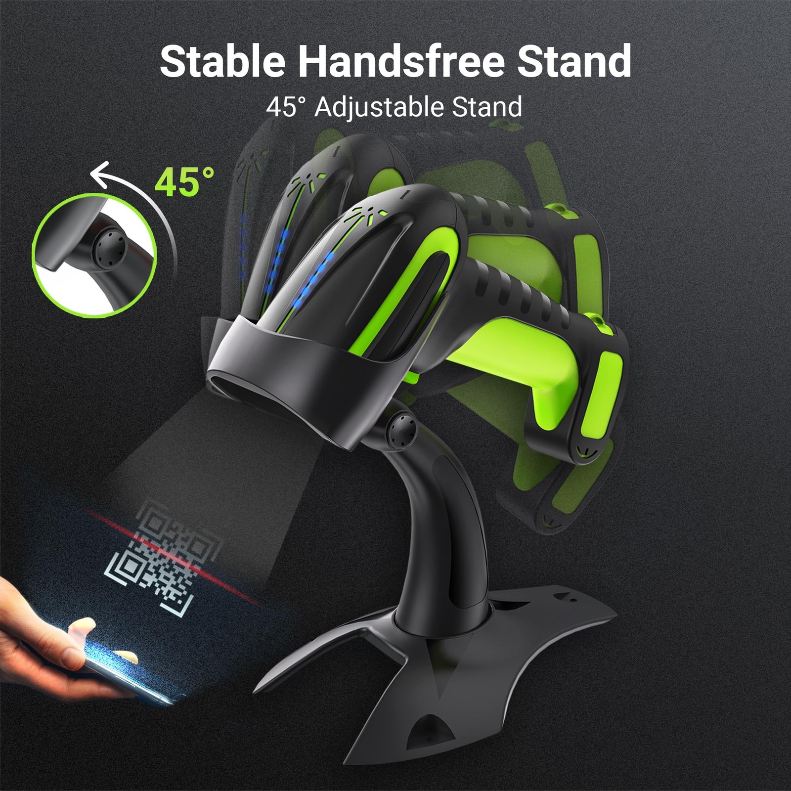 Tera 8100Pro Wireless 2D QR Barcode Scanner with Stand Green – 2500mAh