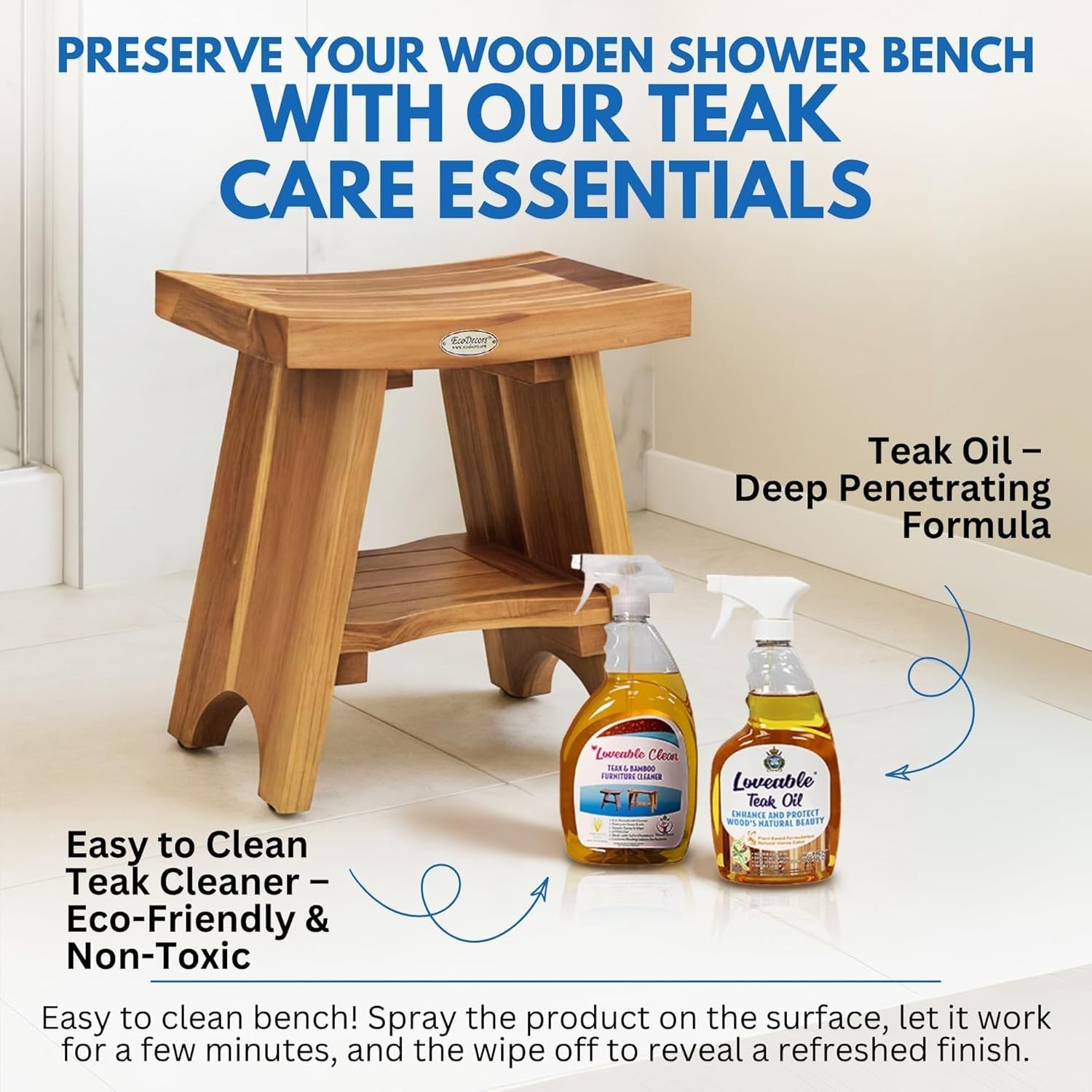 EcoDecors Teak Shower Bench 18″ 300 lb Capacity Waterproof Bath Seat with Shelf