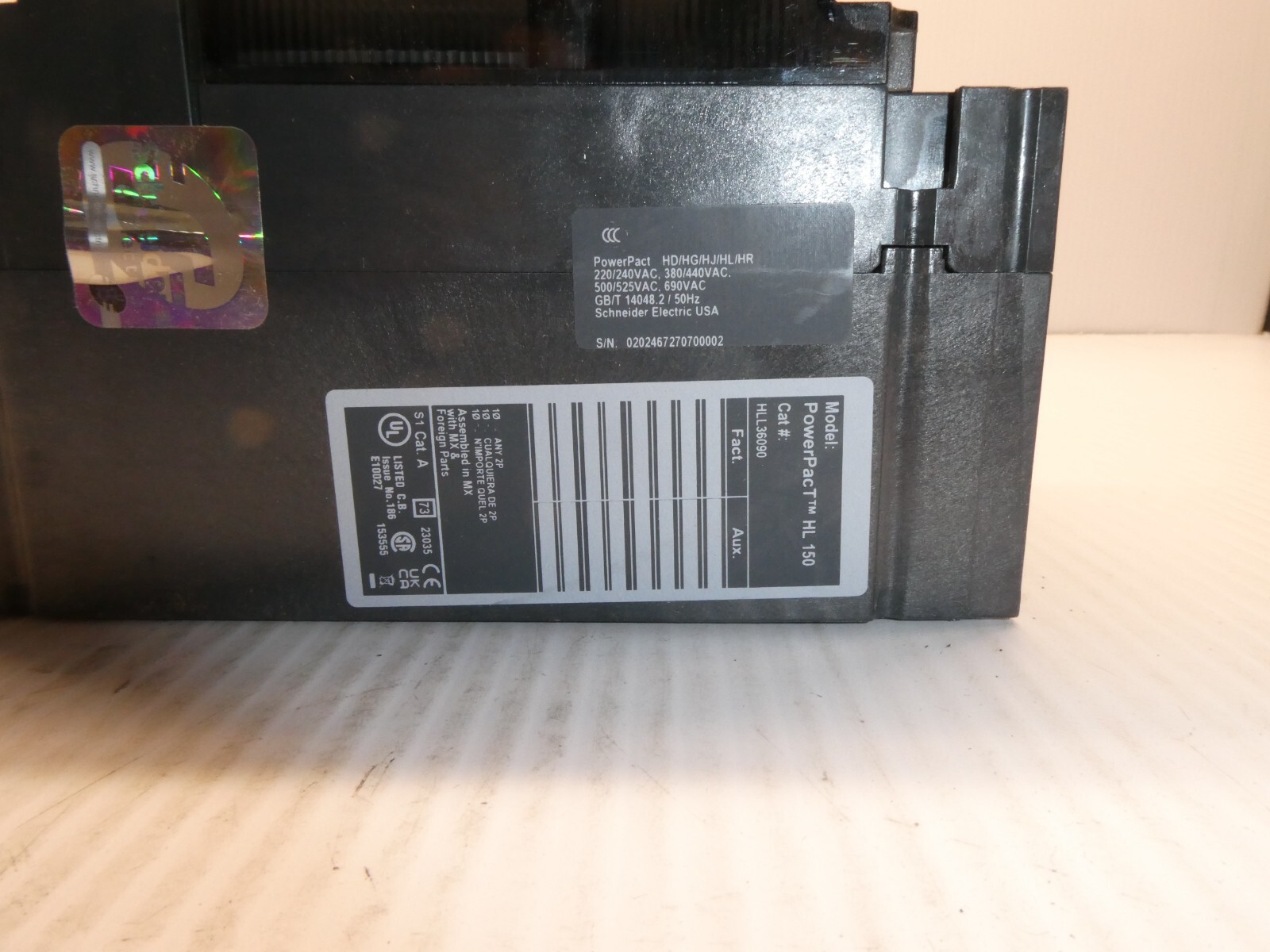 Schneider HLL36090 PowerPacT H 90A, 3 pole, 600VAC, 50kA, lugs, thermal magnetic