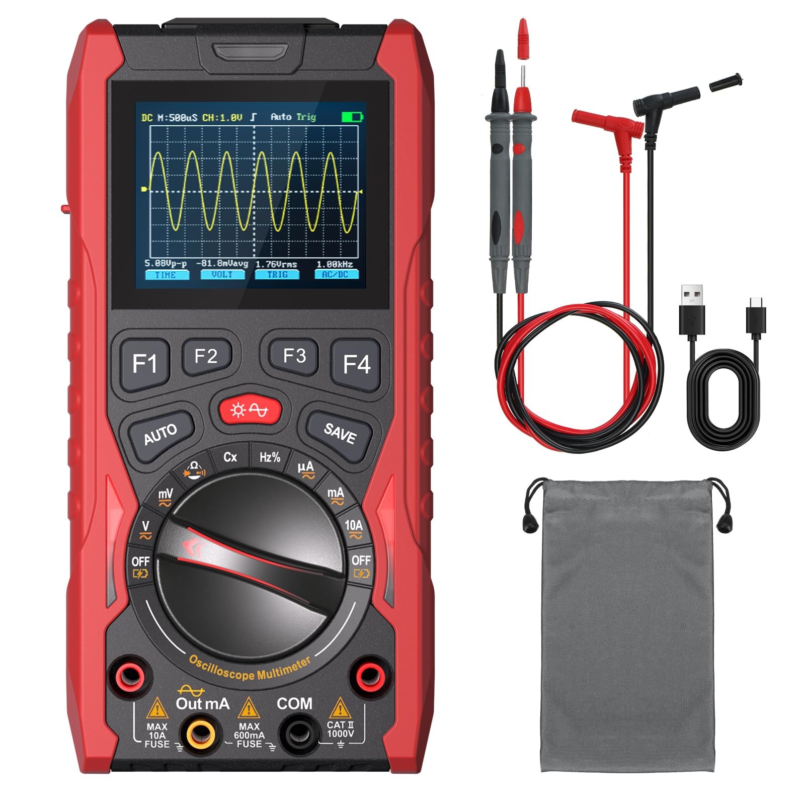 Handheld 3-in-1 Oscilloscope Multimeter Signal Gen 12MHz 50MS/s True RMS HO-13