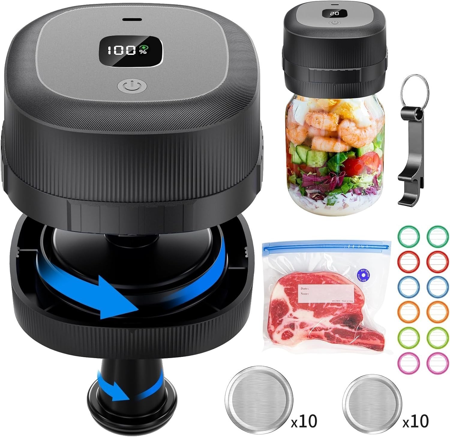 Electric Mason Jar Vacuum Sealer Kit for Wide Mouth and Regular Mouth Mason Jars