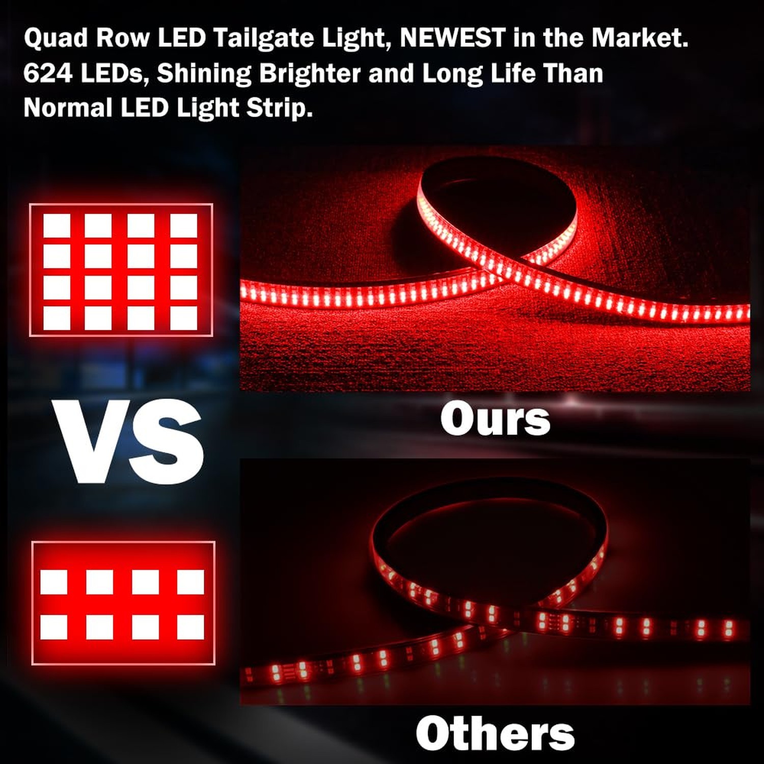 LED Tailgate Light Bar, Wayup 60 Inch Quad Row Tailgate Light Strip with Red …