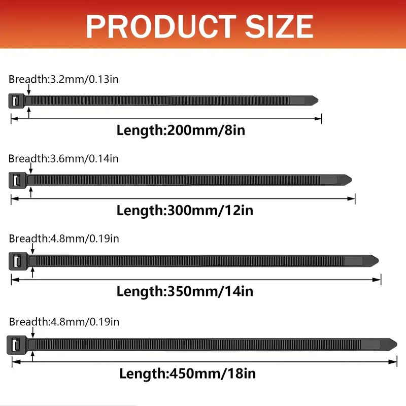 400pcs Cable Zip Ties Heavy Duty 18/14/12/8 In with 300 Pounds Tensile Strength