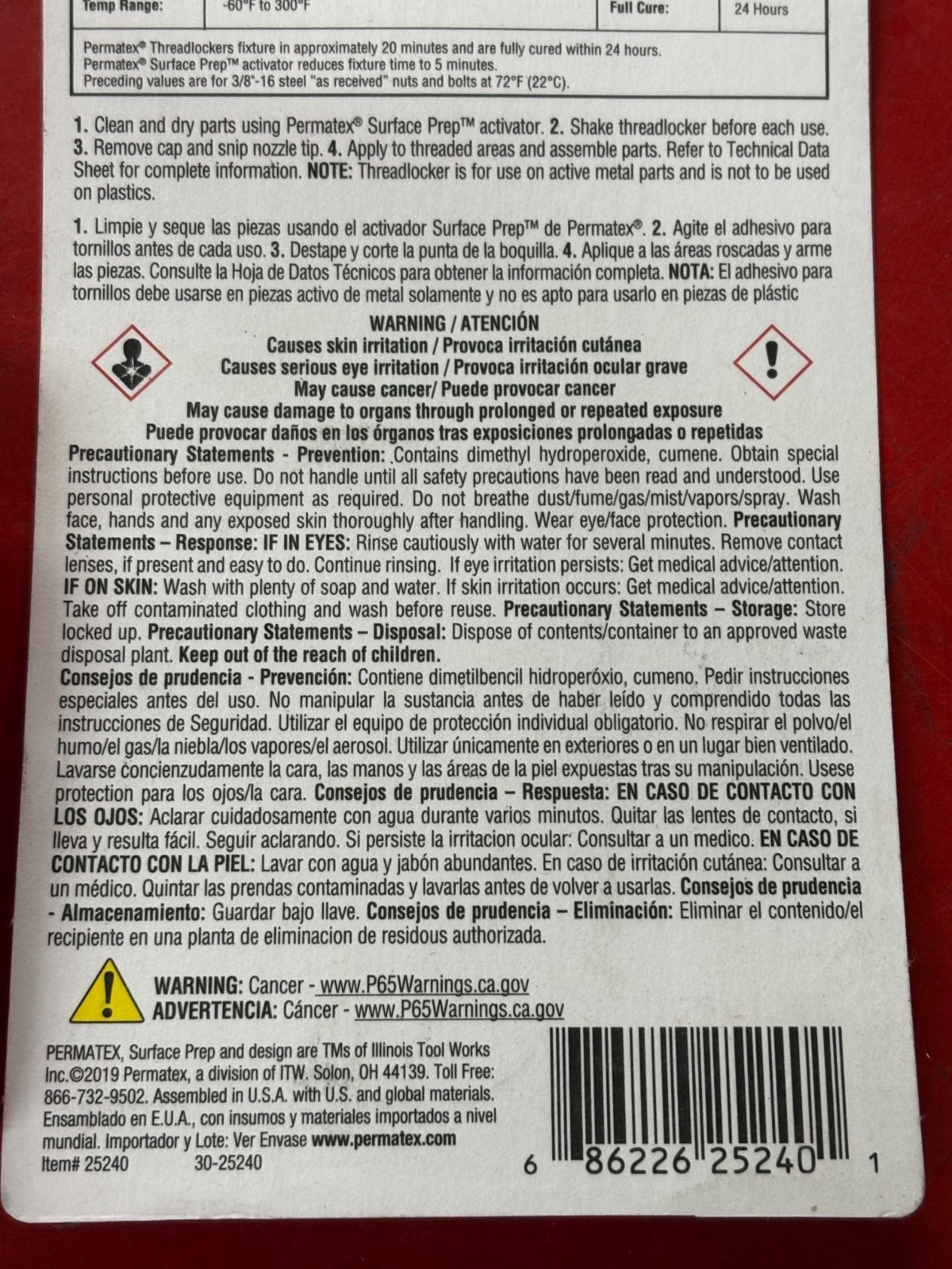 PERMATEX 25240 HIGH STRENGTH REMOVABLE THREADLOCKER ORANGE 3x STRONGER THAN BLUE