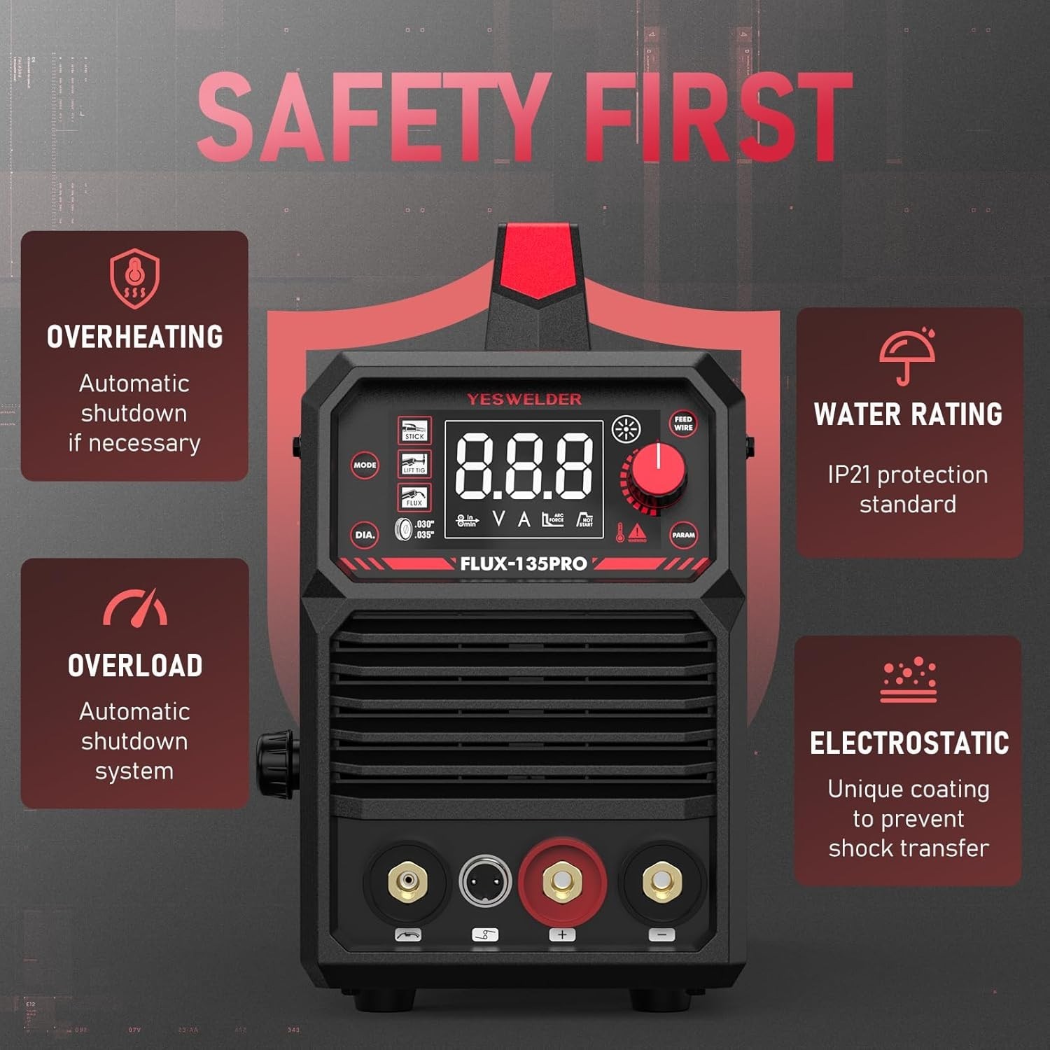 YESWELDER FLUX-135PRO Flux Core MIG Welder & Lift TIG Torch, 135Amp 110V Flux