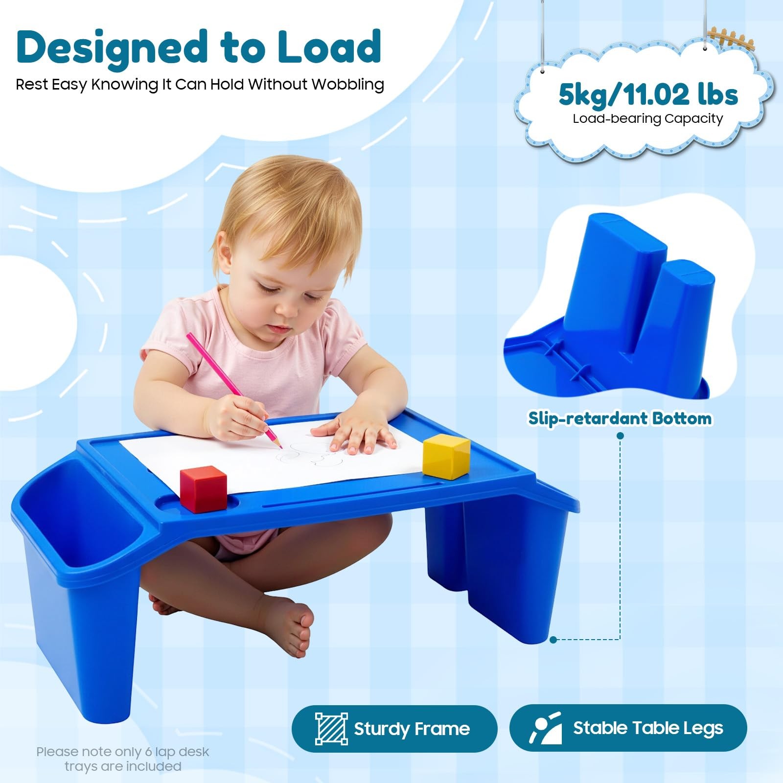 Lemoeyes 6Pcs Kids Lap Desk Tray, 19.7×9.8×7.1in 19.69*9.84*7.1 inches, Blue