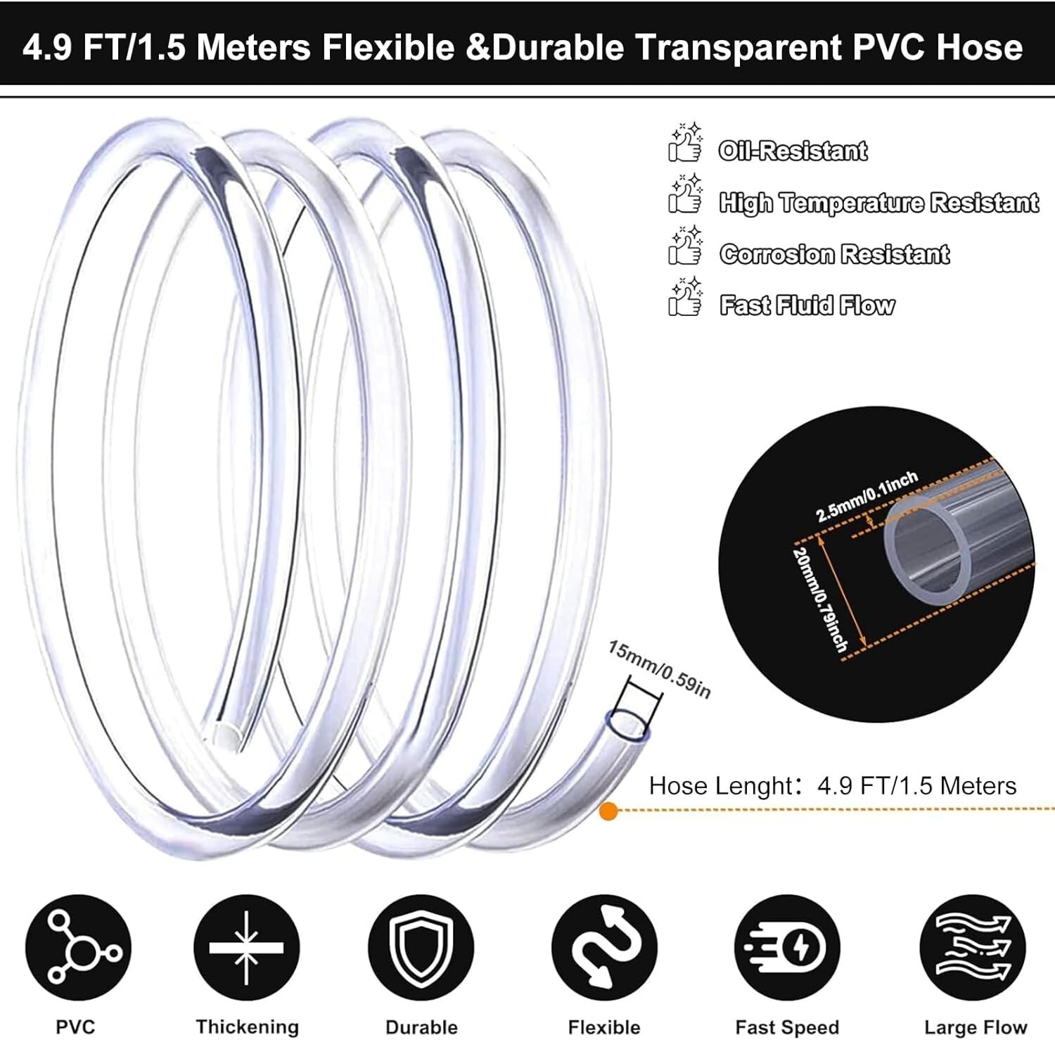 4.9Ft Siphon Hose for Gasoline, Multifunction Liquid Sucker Pump Hand Pump