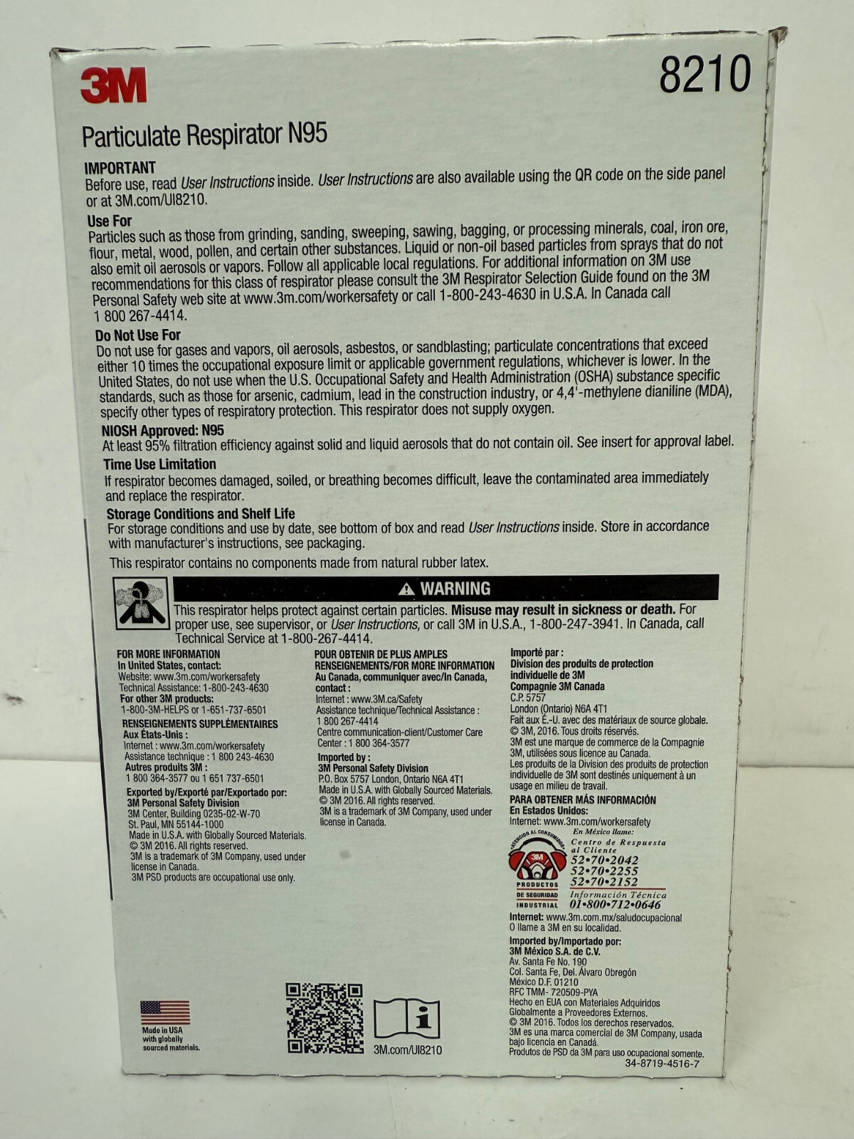 3M 8210 PARTICULATE RESPIRAOR N95 DISPOABLE DUST MASK BOX OF 20 NEW
