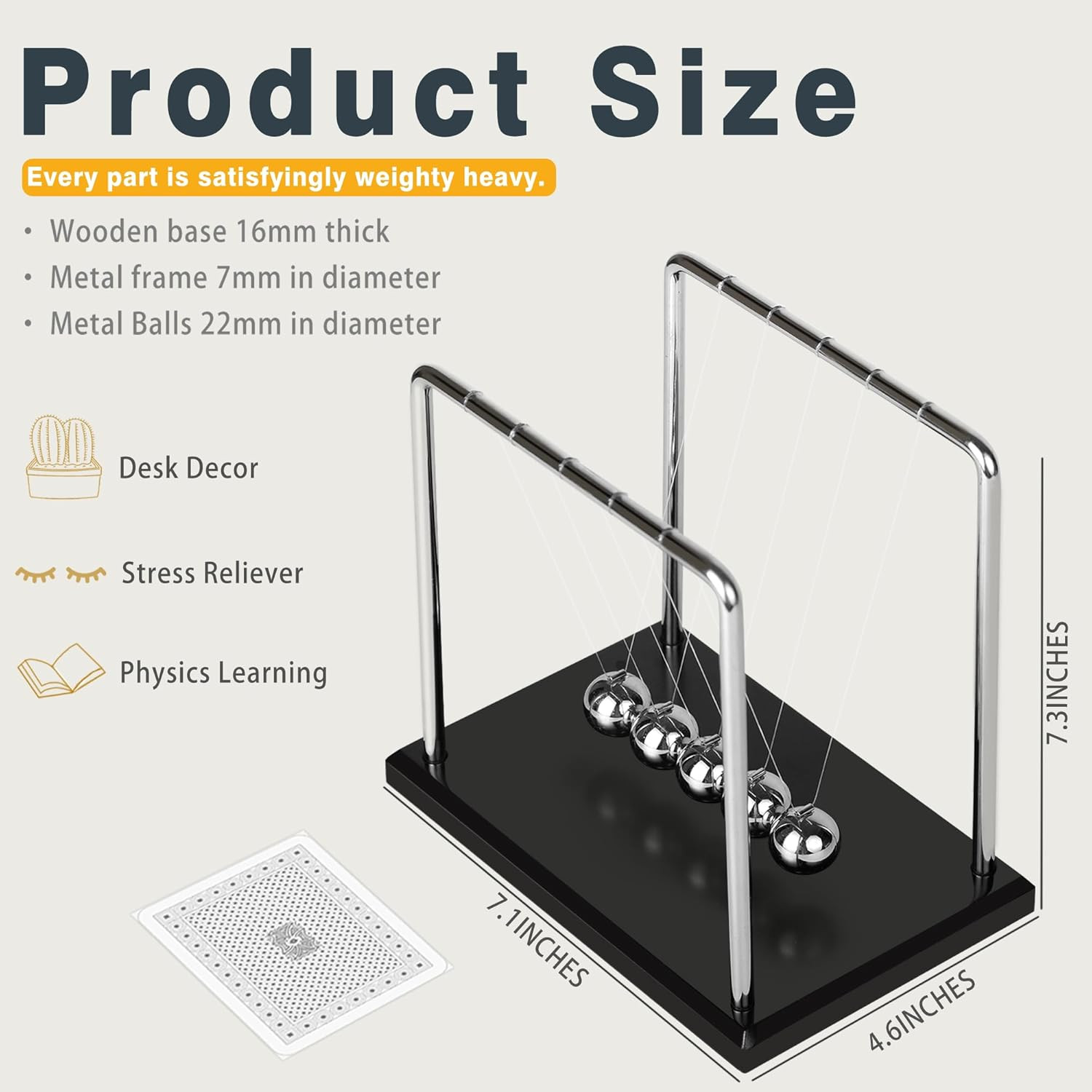Large Newtons Cradle Balance Pendulum 5 Balls, Wooden Base Newton’S Cradle