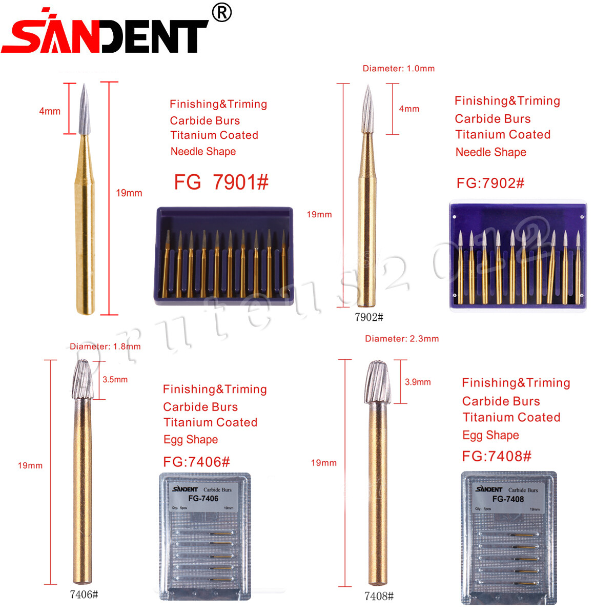 Dental Carbide Tungsten Trimming Finishing Drills Burs Egg Football Round