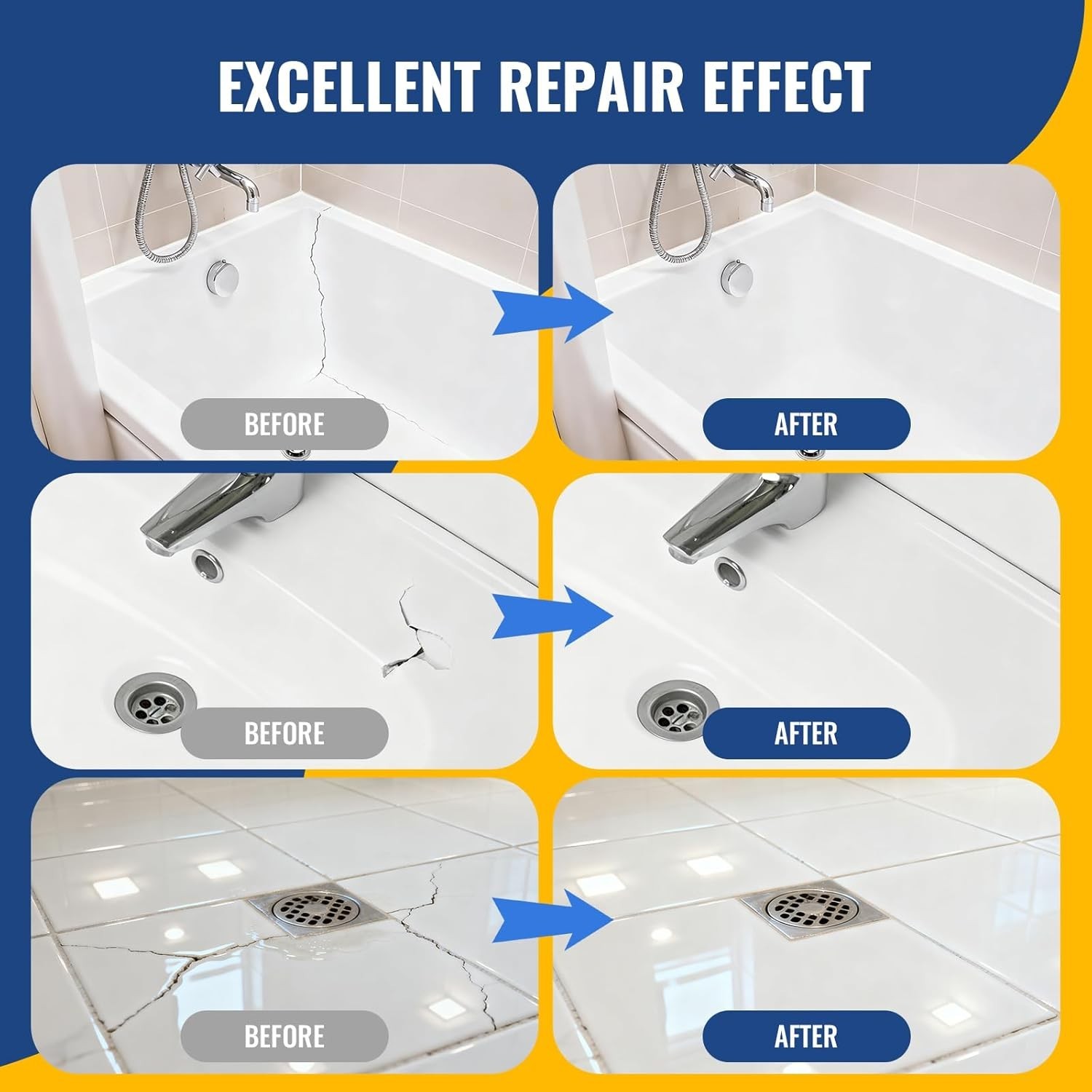 Porcelain Repair Kit White, Tub Sink Tile Crack Chip Fix Kit for Ceramic