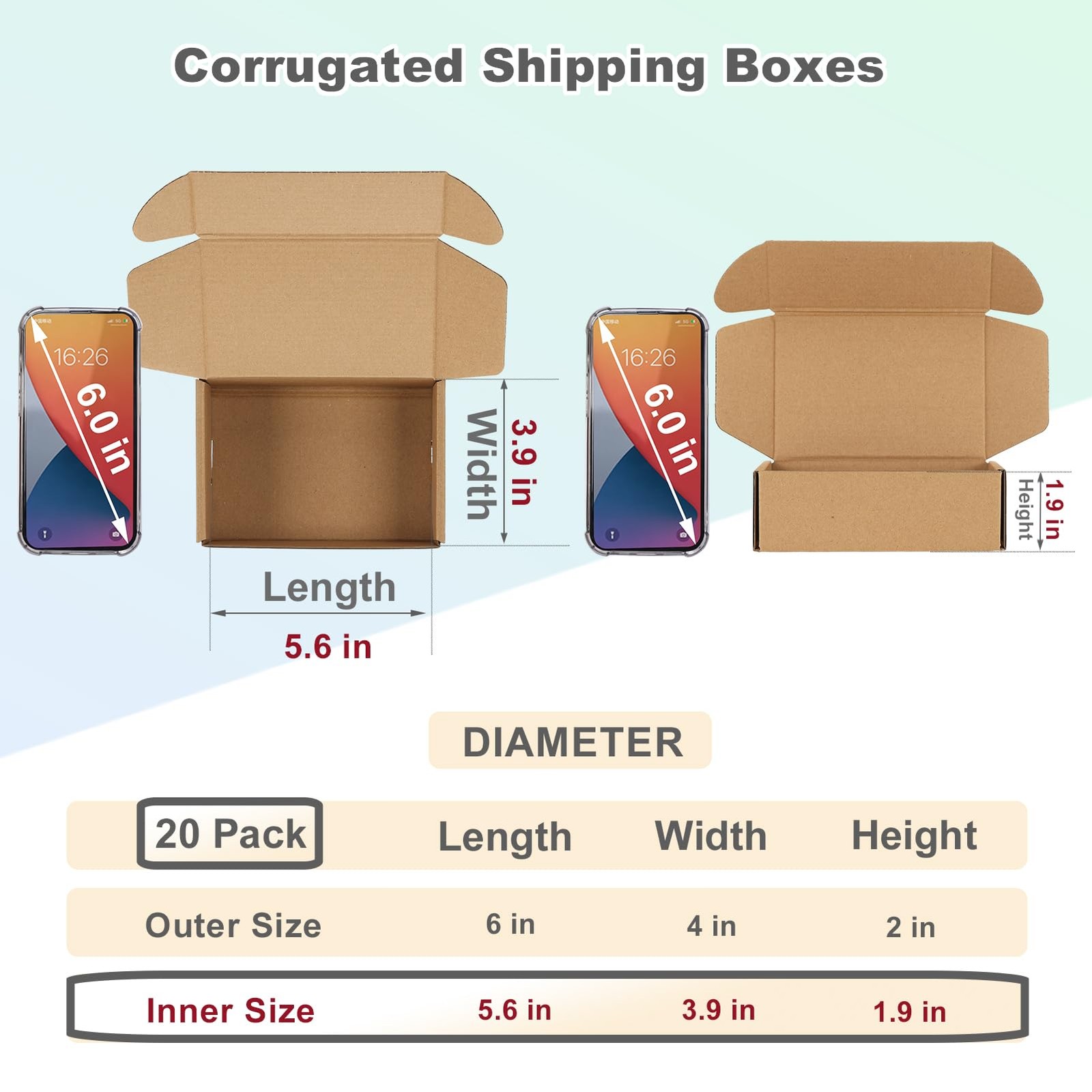 MEBRUDY 6x4x2 Inches Shipping Boxes Pack of 20, Small Corrugated 6x4x2, Brown