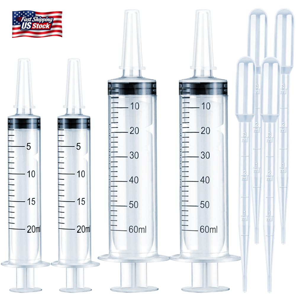 4 Pack Large Syringes for Liquid, 20Ml & 60Ml Plastic Syringe for Measuring, Lip