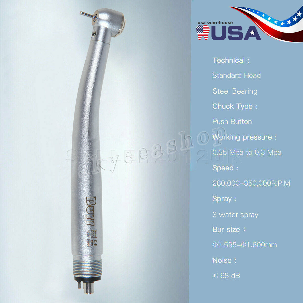 BURR LED Dental Turbina Fiber Optic High Speed E-generator Handpiece 4 Holes sw