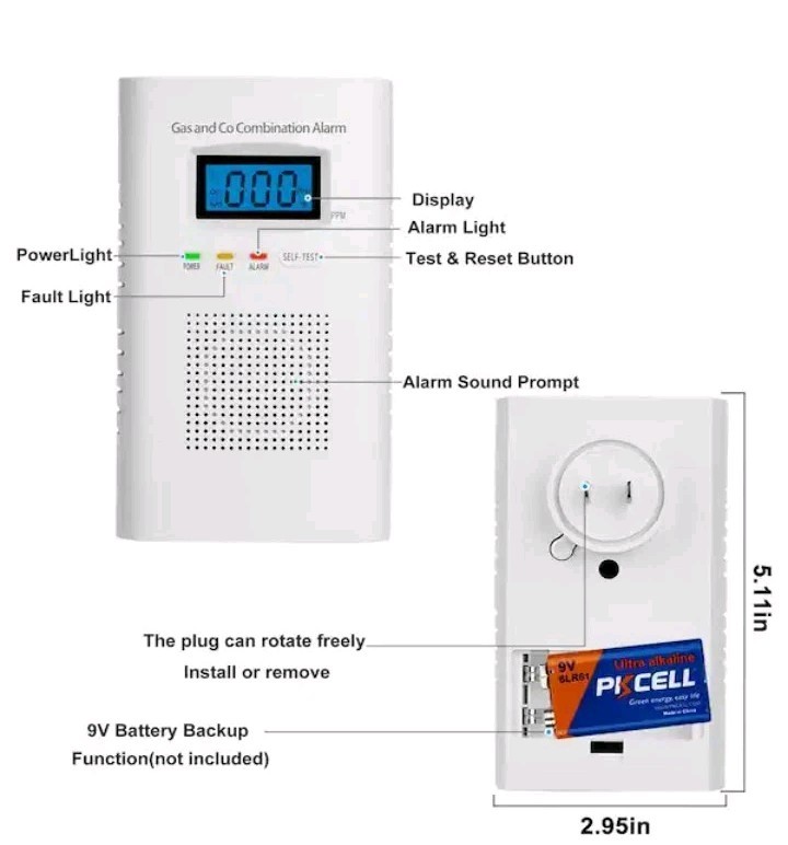 New Carbon Monoxide Detector Wall Plug In CO and Natural Gas Detector KH522