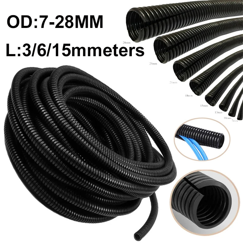 Length 3/6/15Meters OD7/10/13/15/18/21/25/28mm Split Wire Loom Conduit