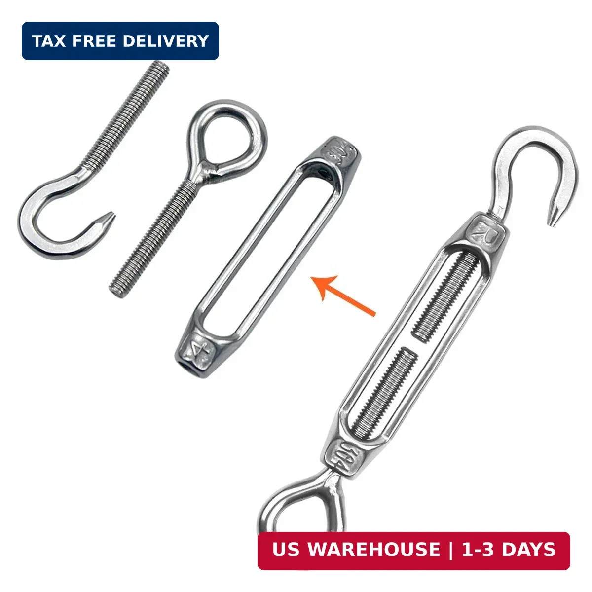 YAMASO 6Pcs M6 Hook & Eye Turnbuckle Wire Rope Tensioner Stainless Steel 304