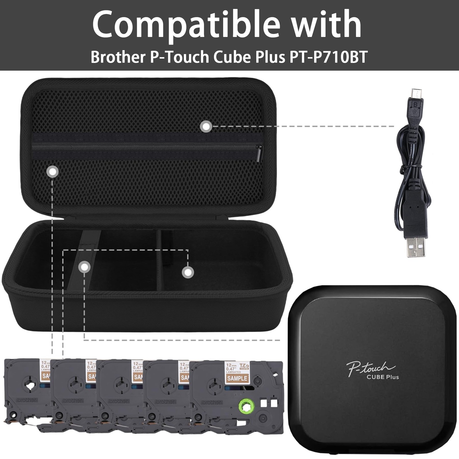 Label Printer Case with Brother P-Touch Cube Plus PT-P710BT Bluetooth Label M…