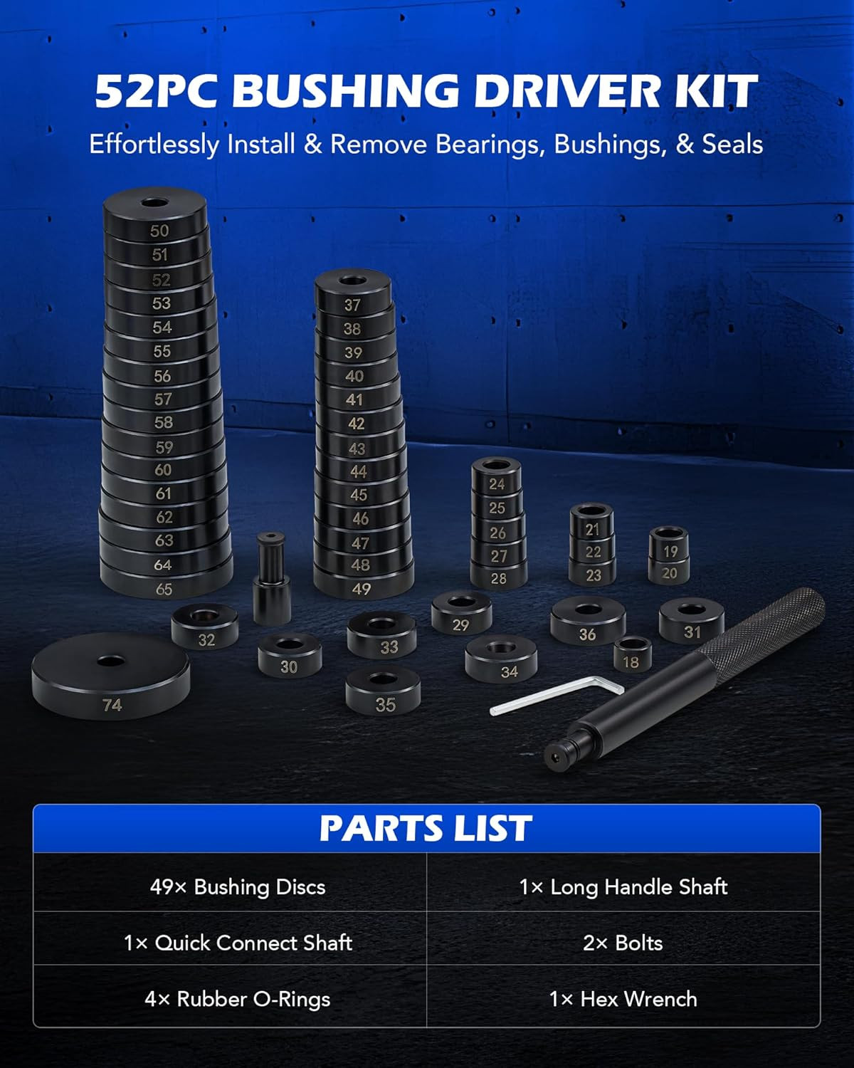 52-in-1 Custom Bushing Driver Tool Set and Transmission Wheel Axle Bearing Race