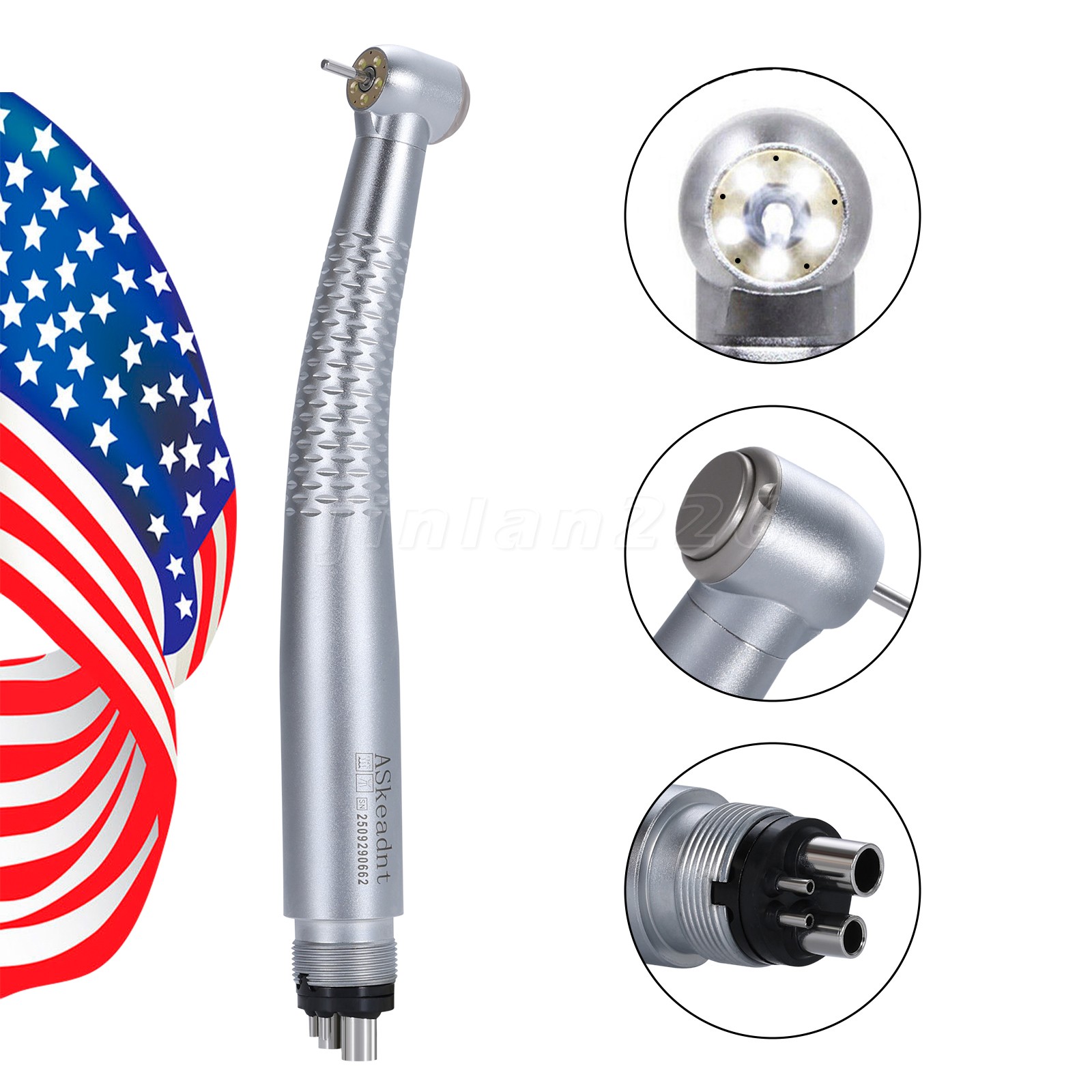 1-100*ASkeadnt Dental 5 LED High Speed Handpiece 2/4Hole 5 Water spray Push Head