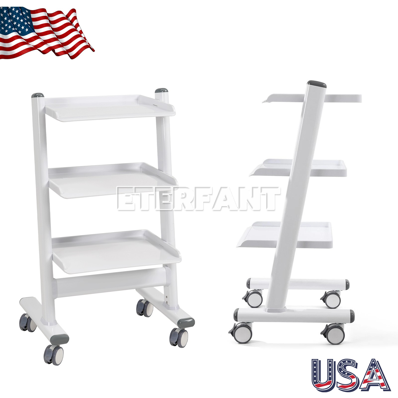 ETERFANT 3 Tiers Dental Trolley Medical Cart Mobile Tool Rolling Cart Dental Lab